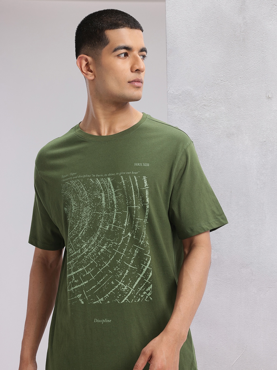 

HRX by Hrithik Roshan Printed Pure Cotton Yoga T-shirt, Green