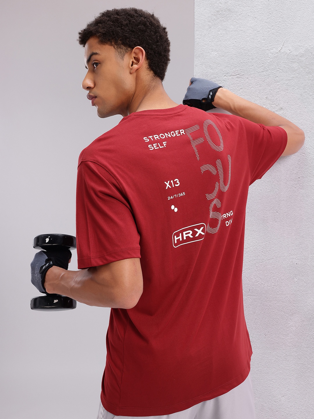 

HRX by Hrithik Roshan Typography Printed Drop-Shoulder Sleeves Training T-shirt, Maroon