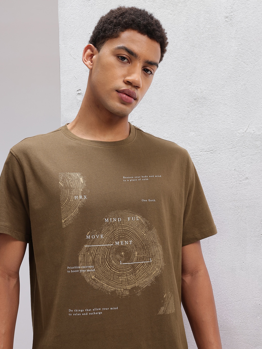 

HRX by Hrithik Roshan Printed Pure Cotton Yoga T-shirt, Olive