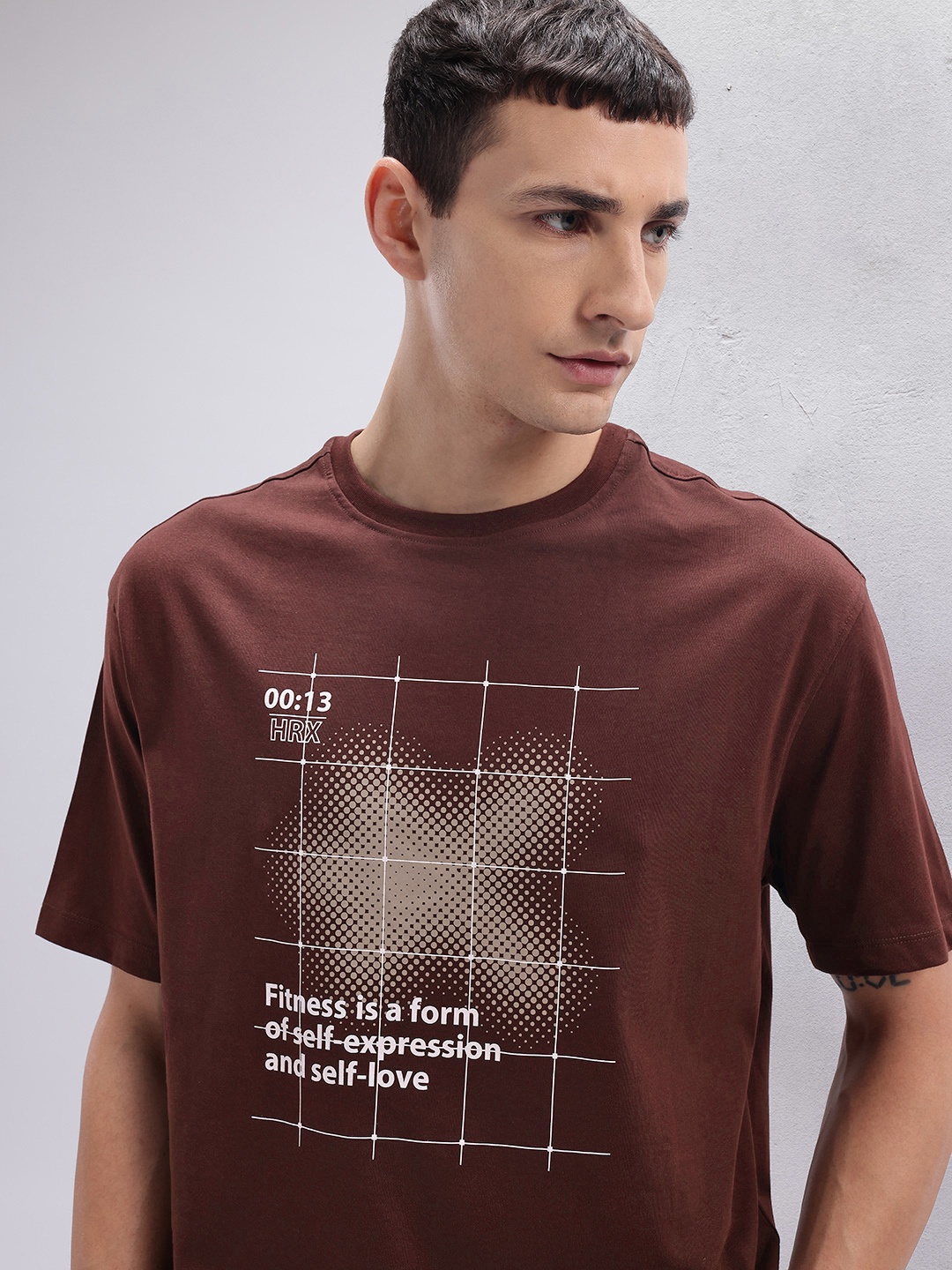 HRX by Hrithik Roshan Printed Training Relaxed T-shirt, Brown