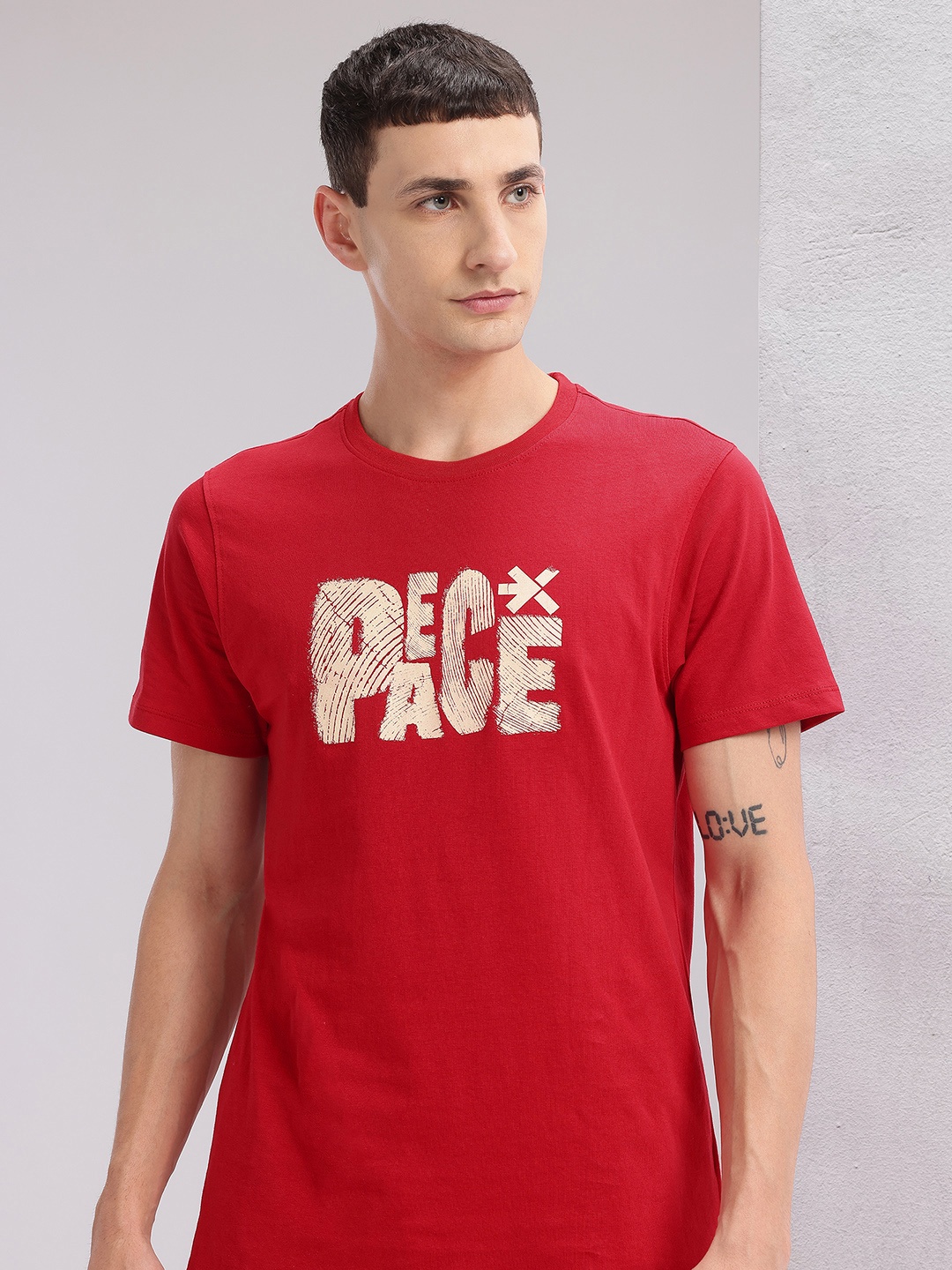 

HRX by Hrithik Roshan Pure Cotton Printed Yoga T-shirt, Red
