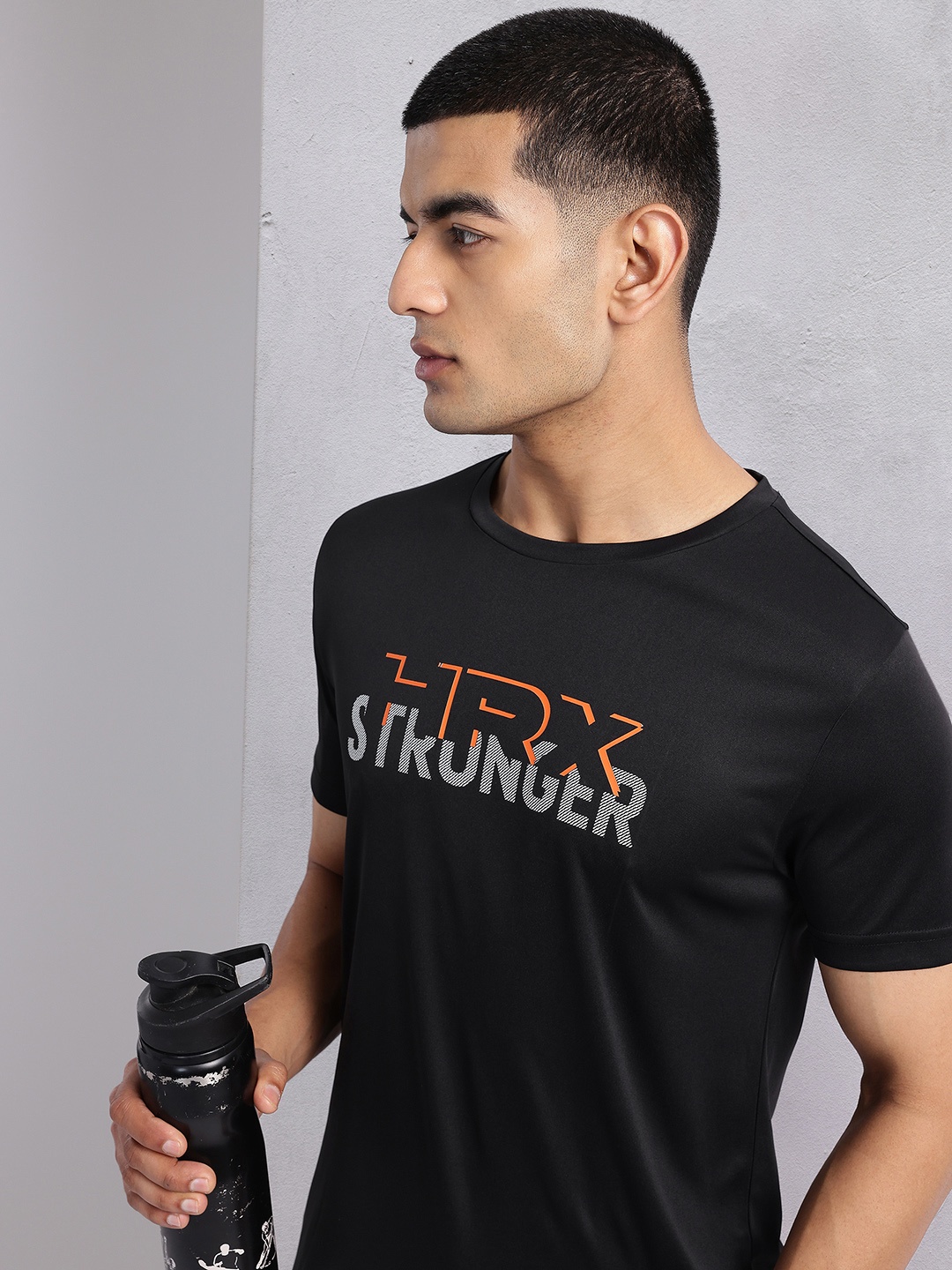 

HRX by Hrithik Roshan Rapid-Dry Brand Logo Print Training T-shirt, Black