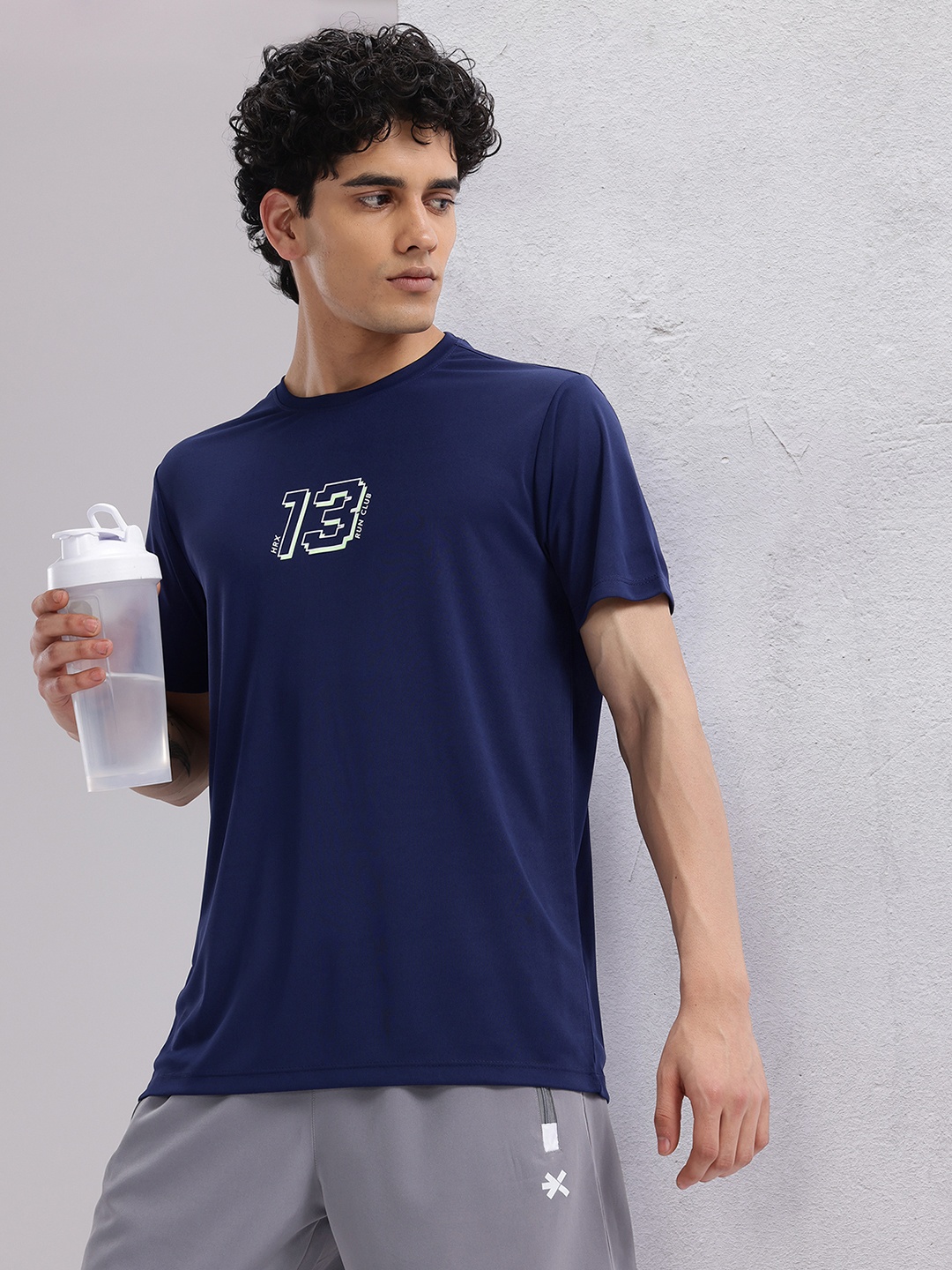 

HRX by Hrithik Roshan Rapid-Dry Typography Print Indigo Running T-shirt, Navy blue