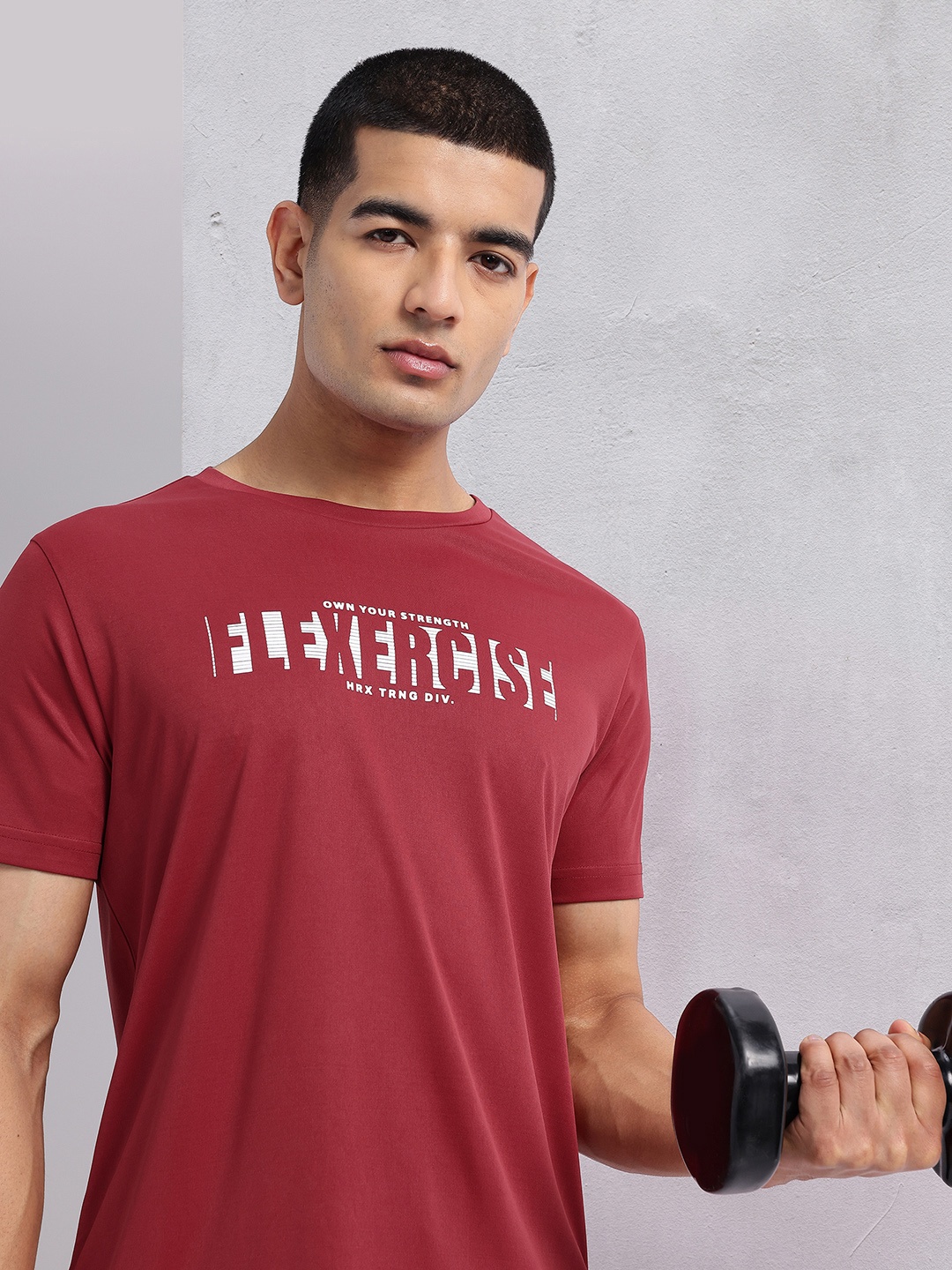 

HRX by Hrithik Roshan Typography Print Rapid-Dry Training T-shirt, Maroon