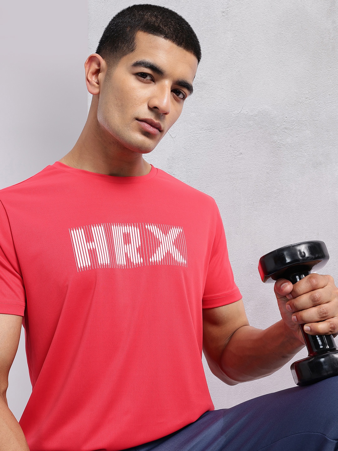 

HRX by Hrithik Roshan Brand Logo Printed Rapid-Dry Training T-shirt, Coral