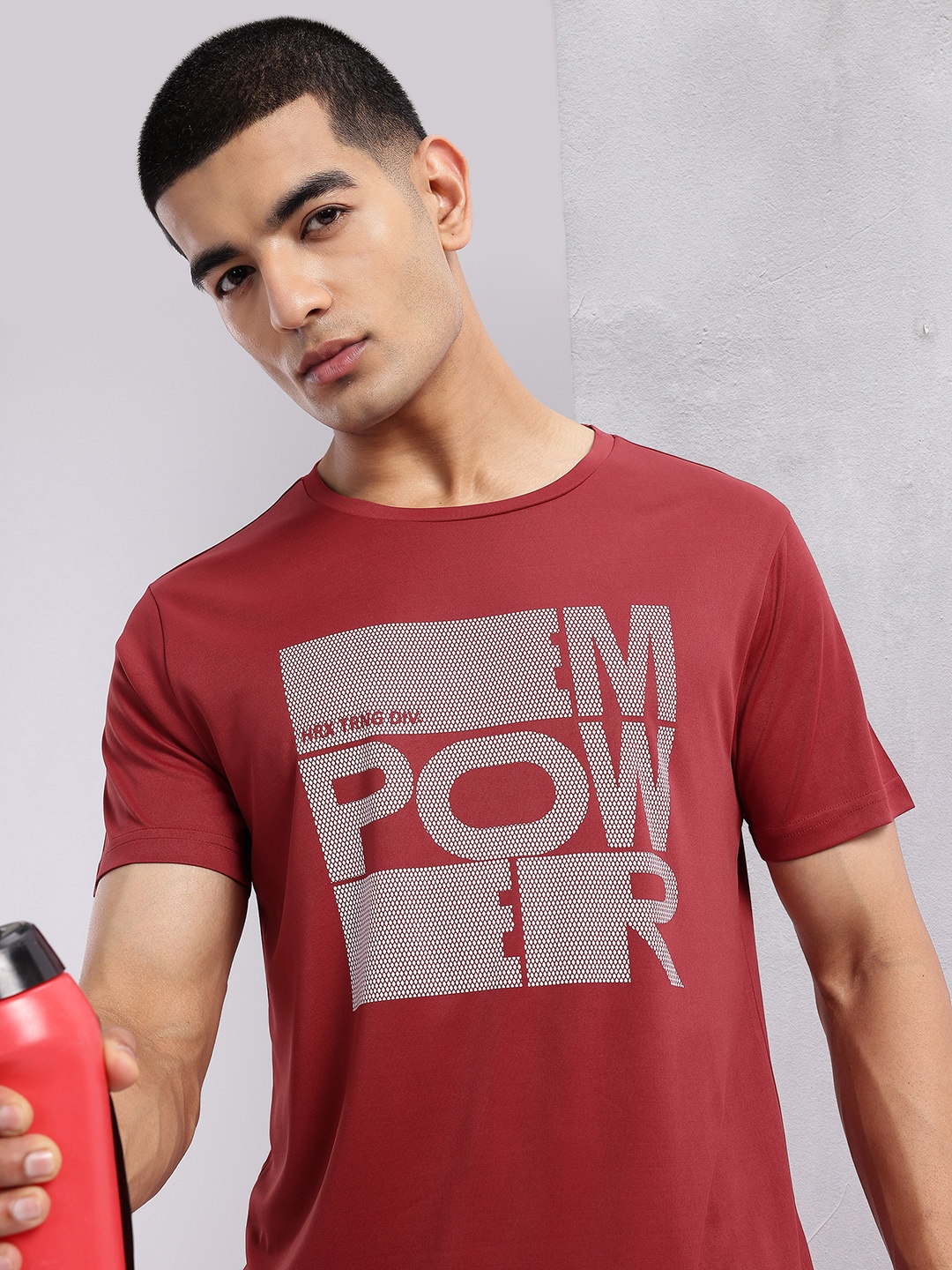 

HRX by Hrithik Roshan Typography Printed Rapid-Dry Training T-shirt, Maroon