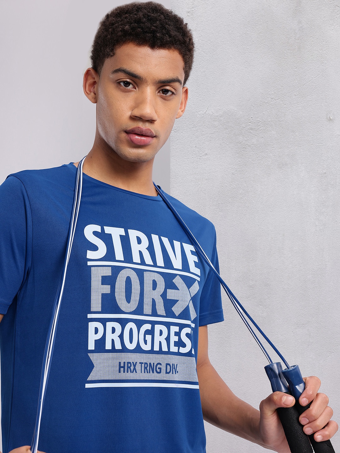 

HRX by Hrithik Roshan Typography Printed Rapid-Dry Training T-shirt, Blue