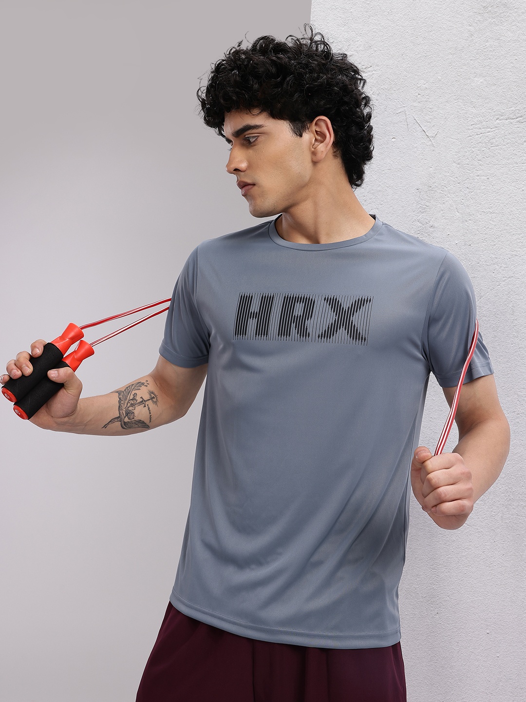 

HRX by Hrithik Roshan Brand Logo Printed Rapid-Dry Training T-shirt, Charcoal