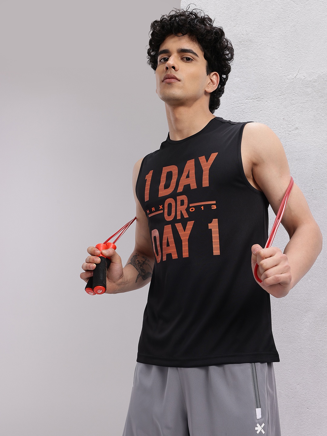 

HRX by Hrithik Roshan Brand Logo Printed Rapid-Dry Training T-shirt, Black