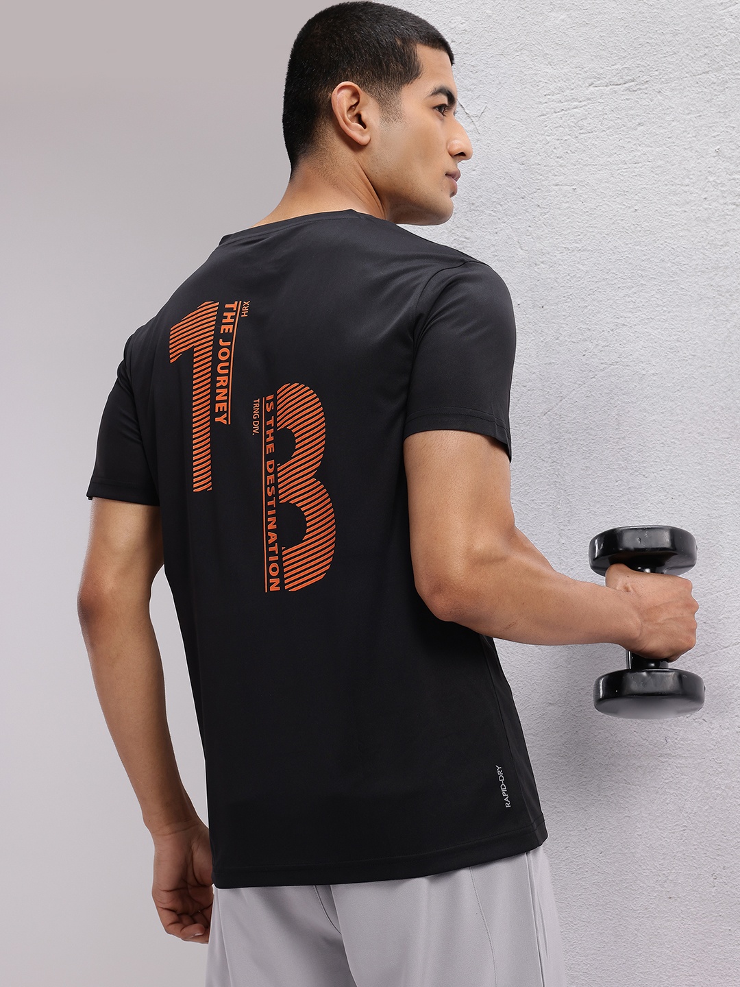 

HRX by Hrithik Roshan Typography Printed Rapid-Dry Training T-shirt, Black