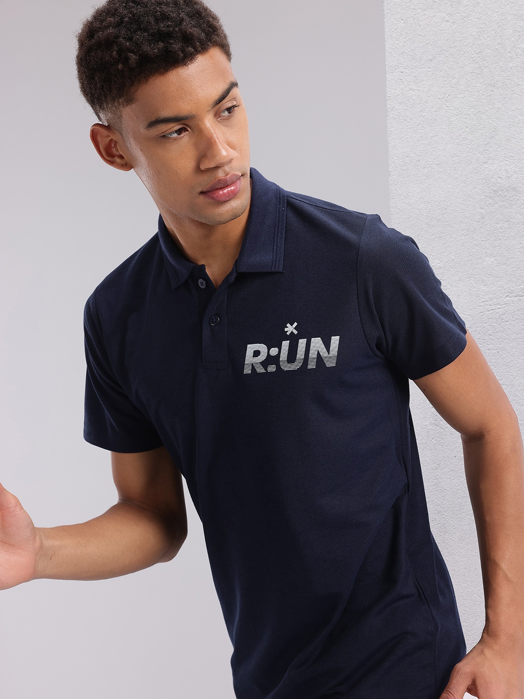 

HRX by Hrithik Roshan Typography Printed Polo Collar Running T-shirt, Navy blue