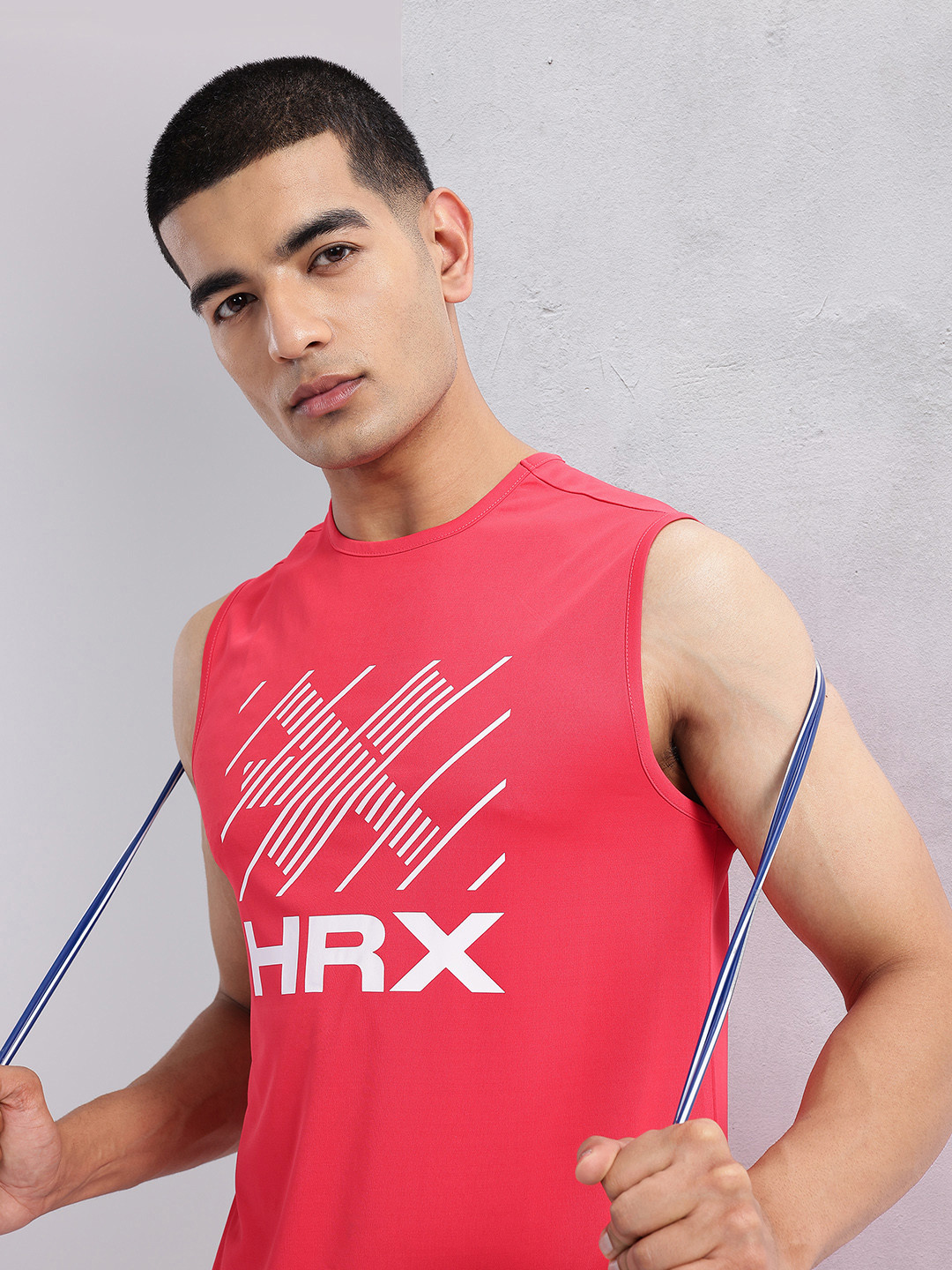 

HRX by Hrithik Roshan Brand Logo Printed Sleeveless Rapid-Dry Training T-shirt, Coral