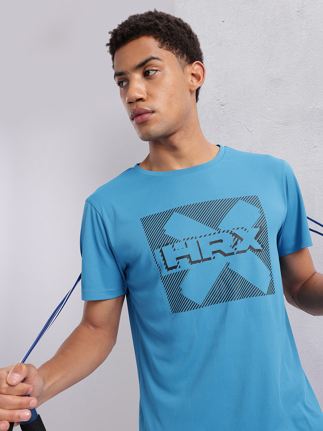 

HRX by Hrithik Roshan Brand Logo Printed Rapid-Dry Training T-shirt, Blue