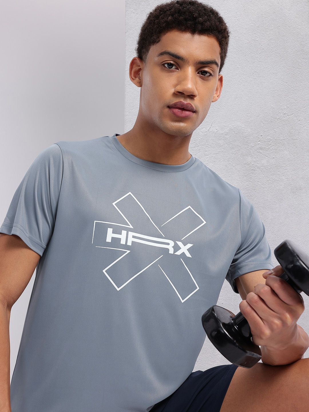 

HRX by Hrithik Roshan Brand Logo Printed Rapid-Dry Training T-shirt, Grey