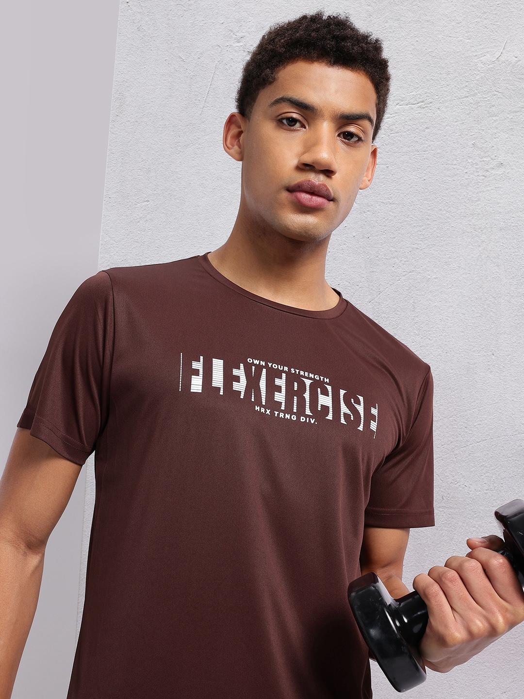 

HRX by Hrithik Roshan Typography Printed Rapid-Dry Training T-shirt, Brown