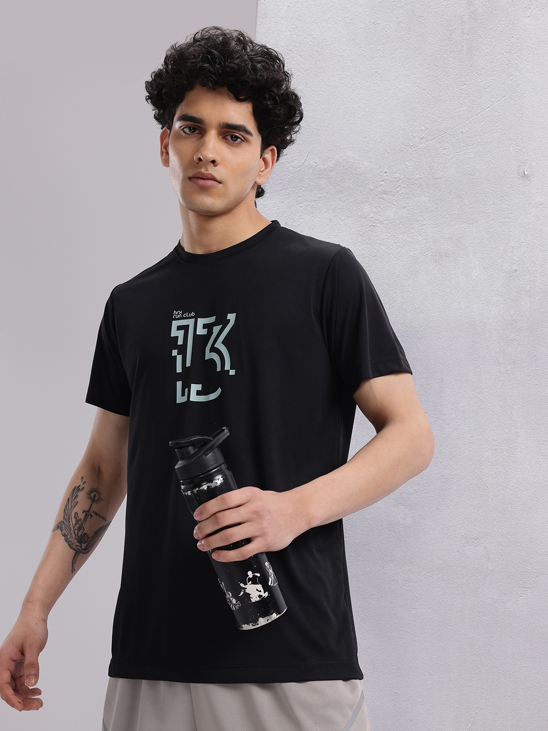 

HRX by Hrithik Roshan Typography Print Rapid-Dry Running T-shirt, Black