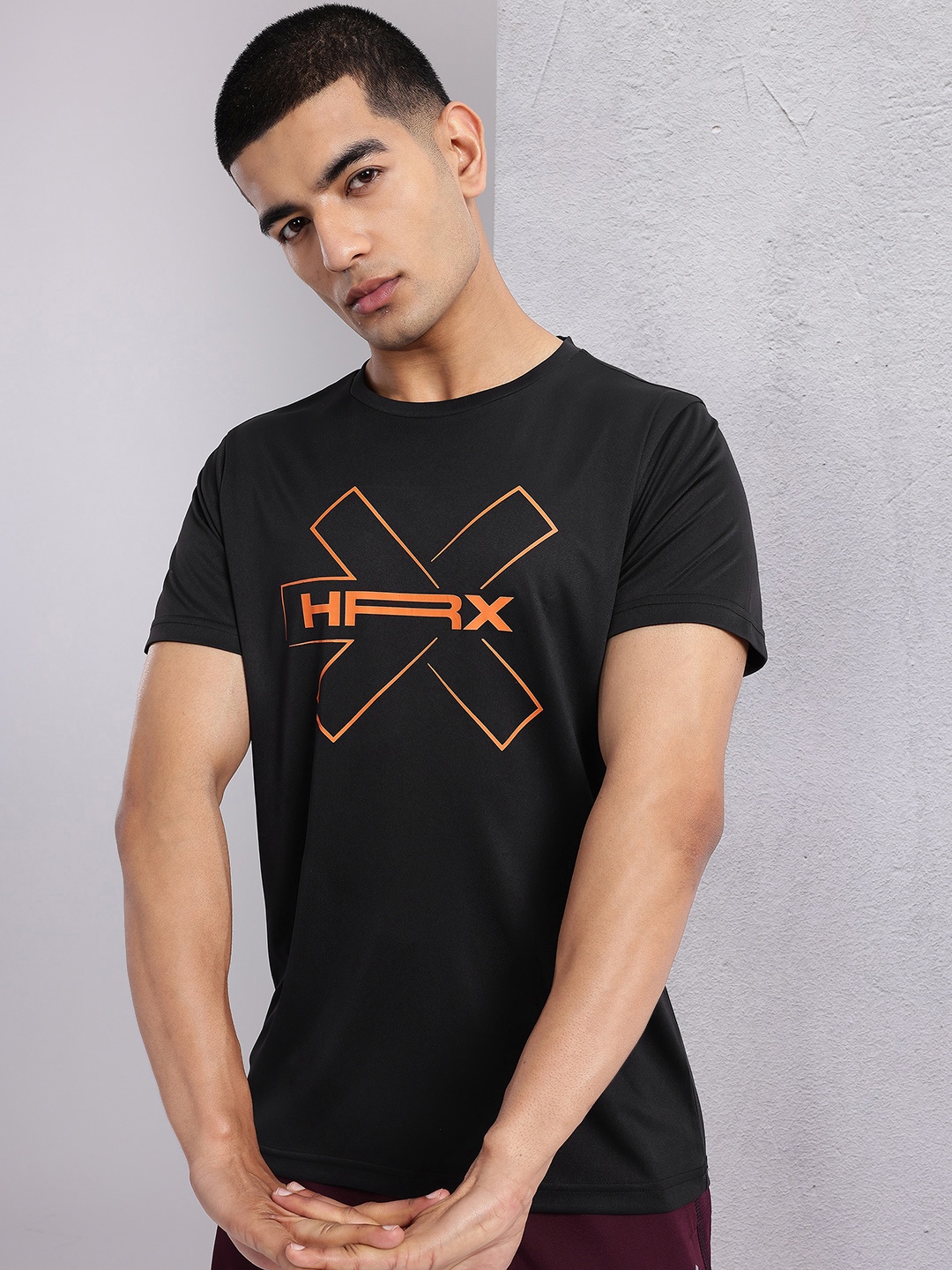 

HRX by Hrithik Roshan Brand Logo Printed Rapid-Dry Training T-shirt, Black