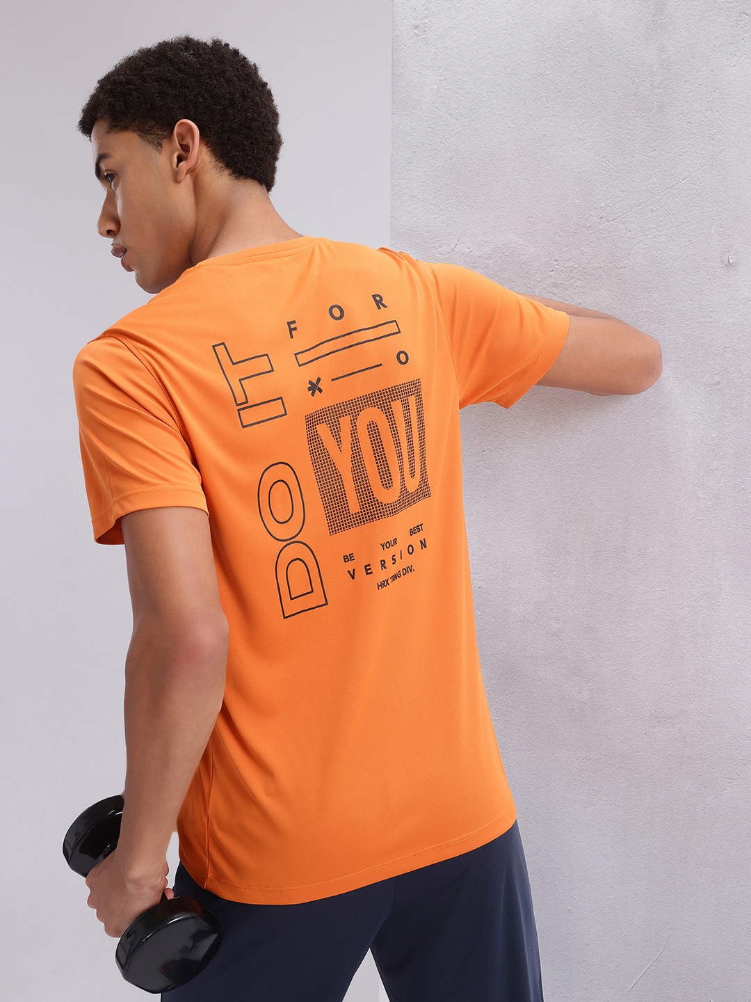 

HRX by Hrithik Roshan Men Printed Rapid-Dry Training T-shirt, Orange