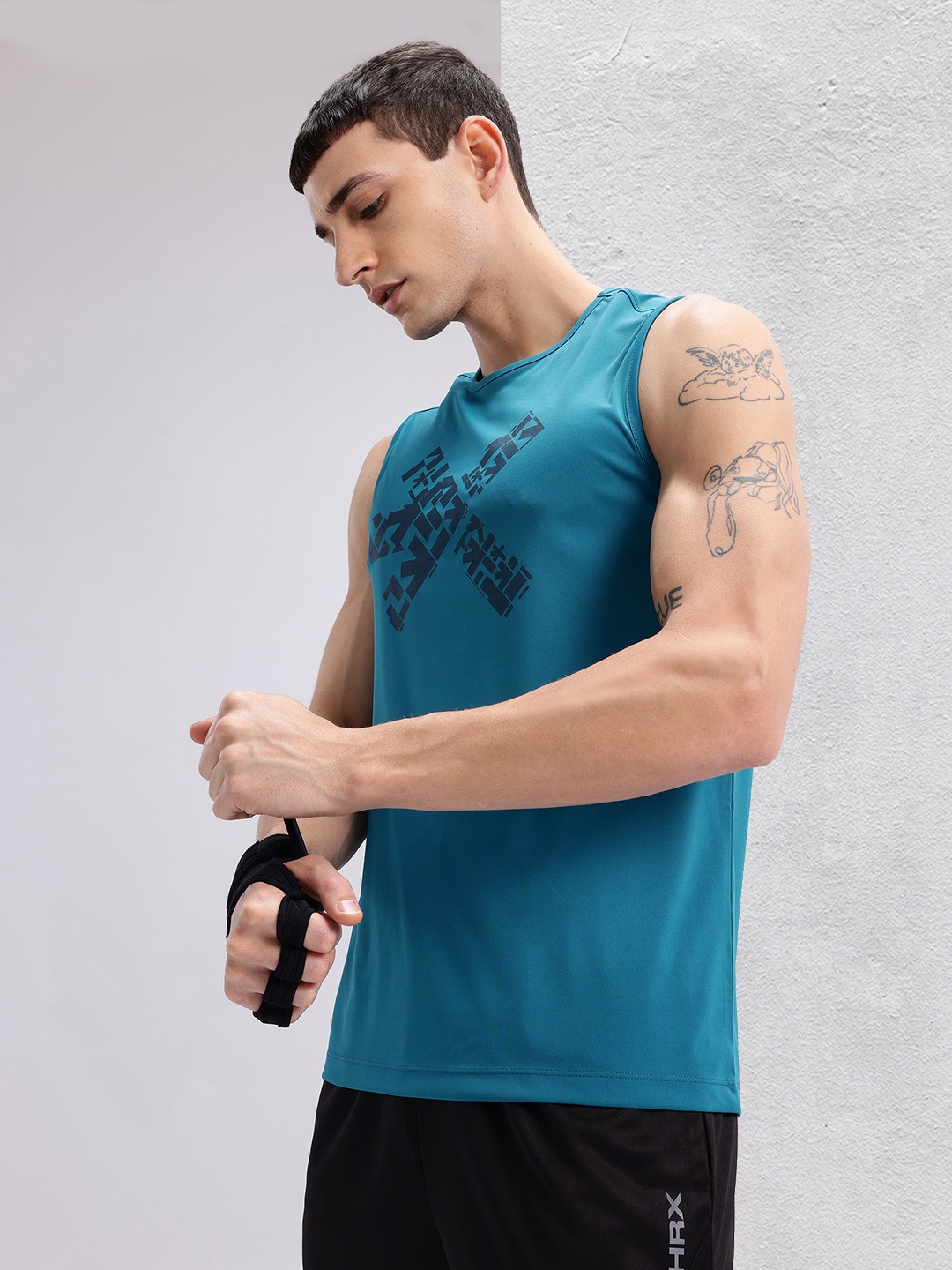 

HRX by Hrithik Roshan Brand Logo Print Rapid-Dry Training T-shirt, Teal