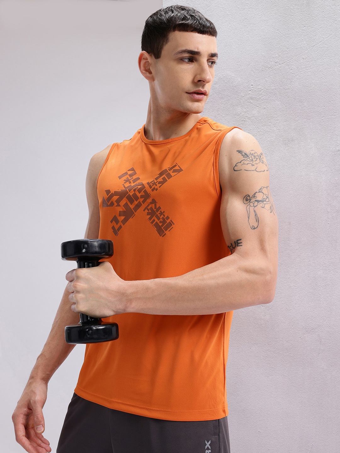 

HRX by Hrithik Roshan Brand Logo Print Rapid-Dry Training T-shirt, Orange