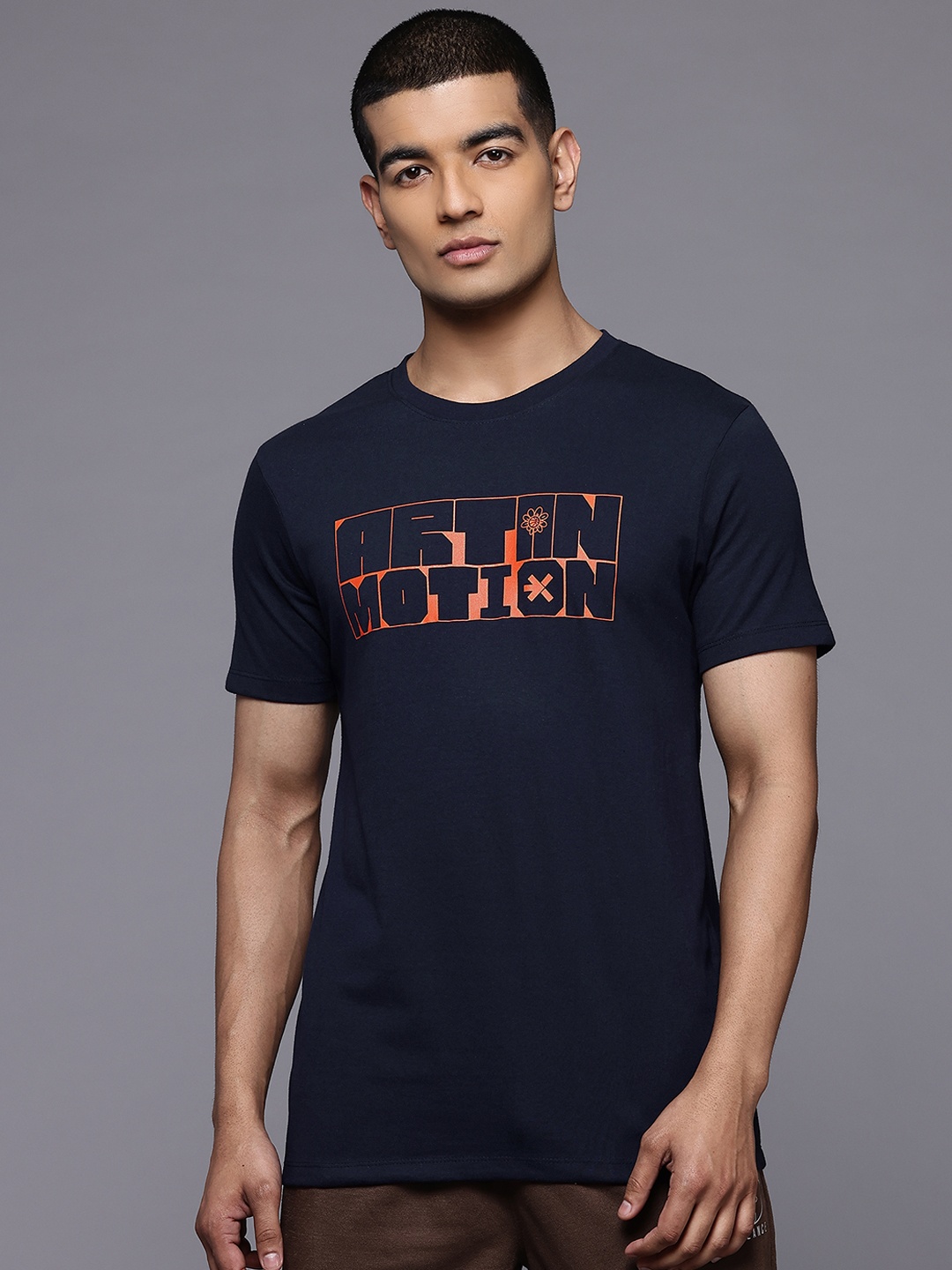 

HRX by Hrithik Roshan Typography Print Casual T-shirt, Navy blue