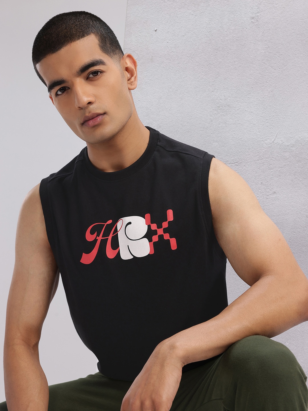 

HRX by Hrithik Roshan Typography Printed Sleeveless Lifestyle T-shirt, Black