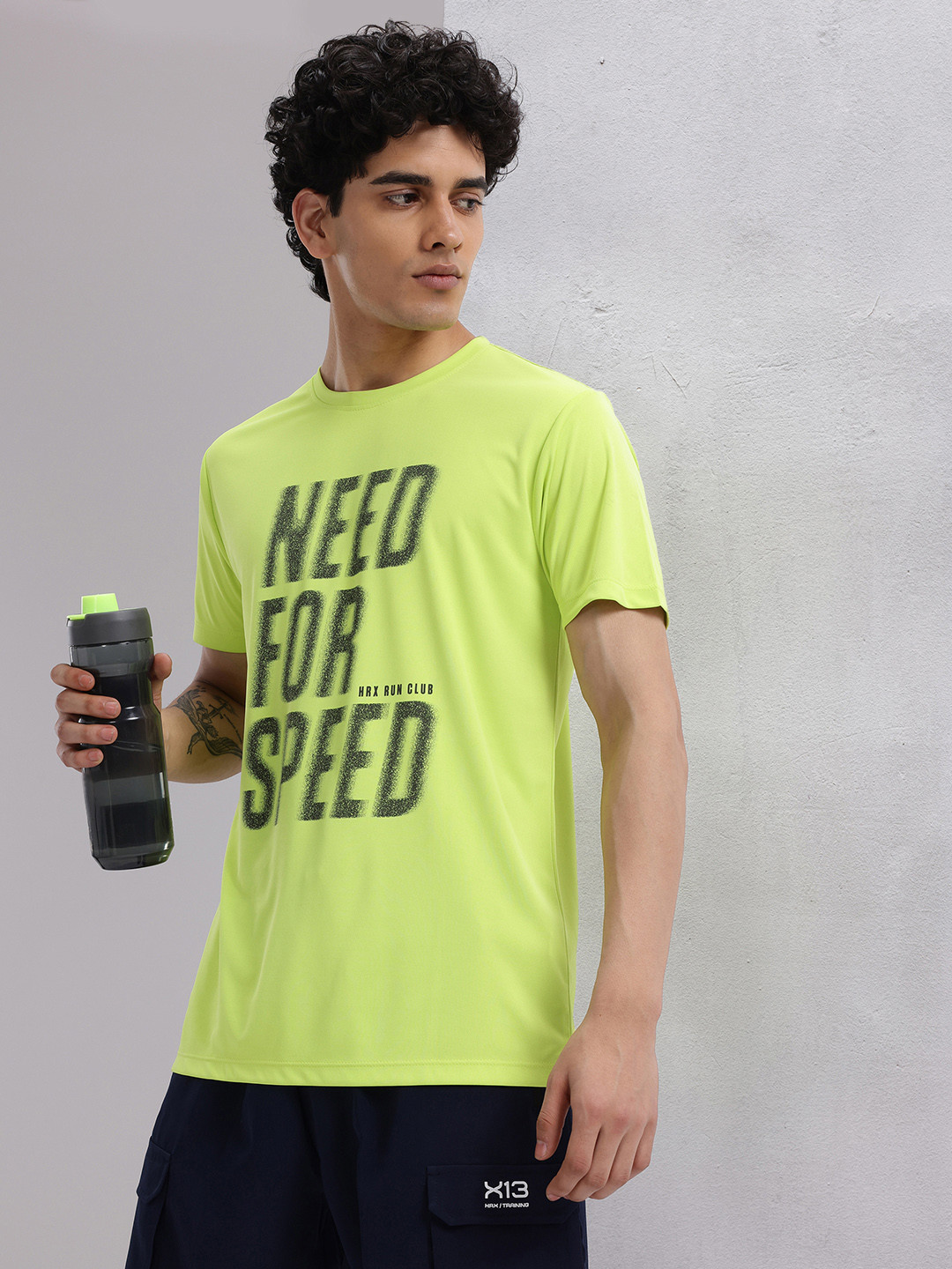 

HRX by Hrithik Roshan Rapid-Dry Typography Print Running T-shirt, Fluorescent green