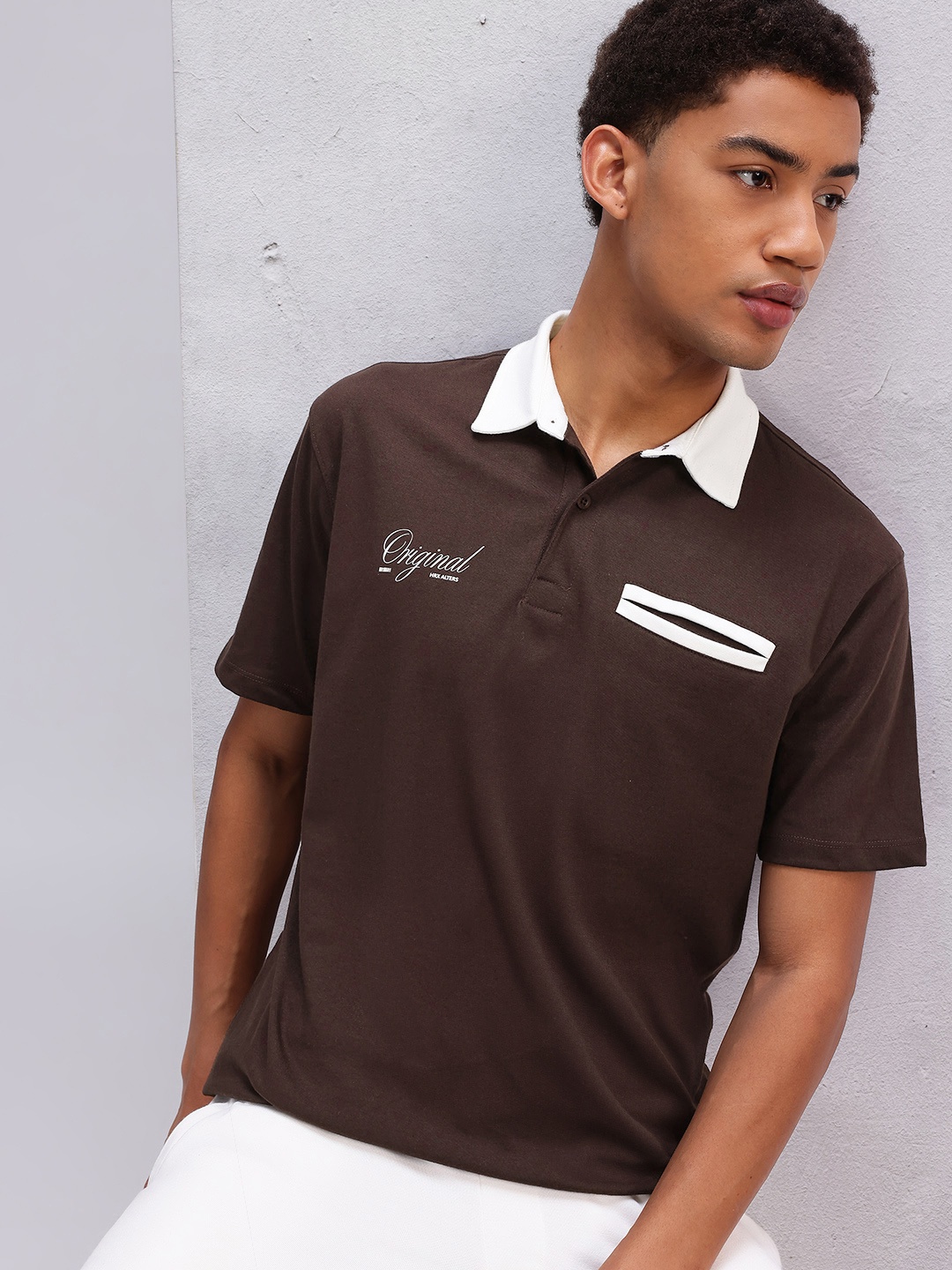 

HRX by Hrithik Roshan Contrast Collar Lifestyle Polo T-shirt, Brown