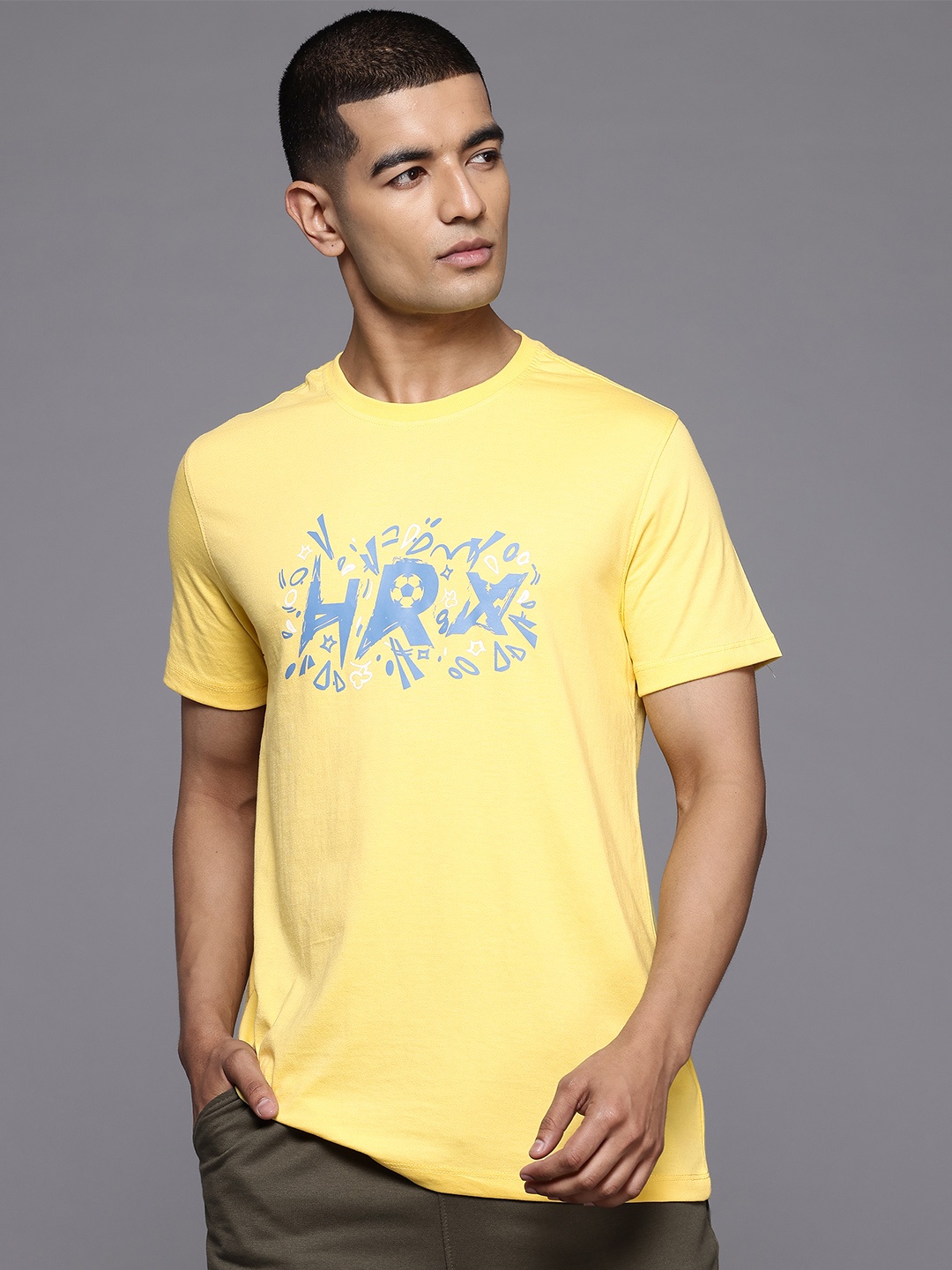 

HRX by Hrithik Roshan Men Brand Logo Printed T-shirt, Yellow