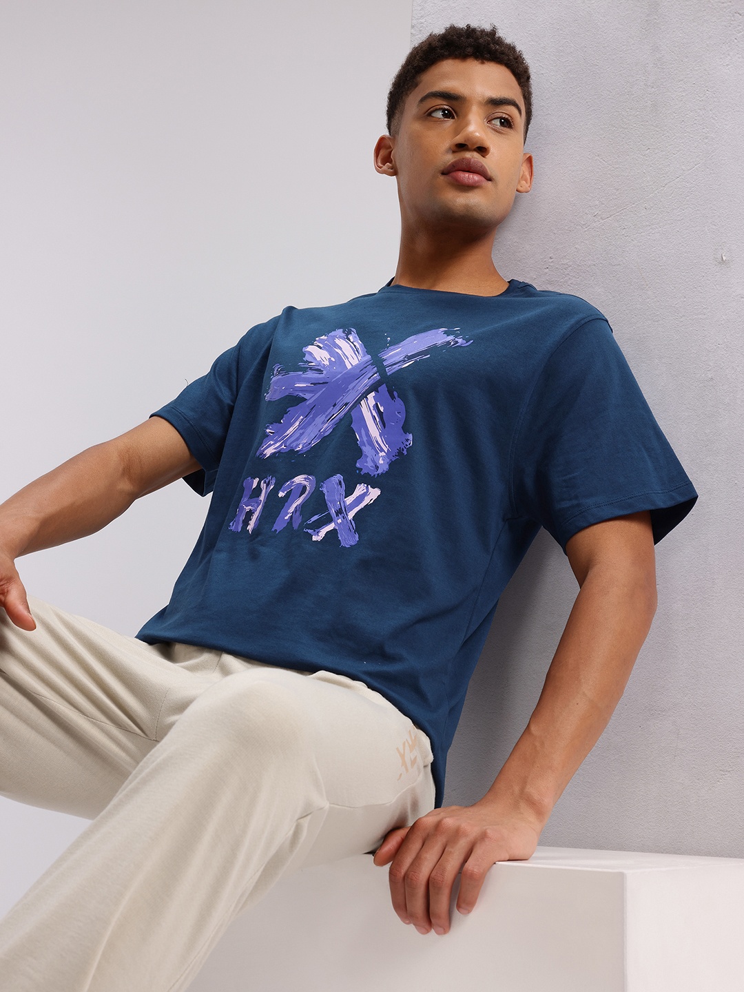 

HRX by Hrithik Roshan Brand Logo Printed Lifestyle T-shirt, Blue