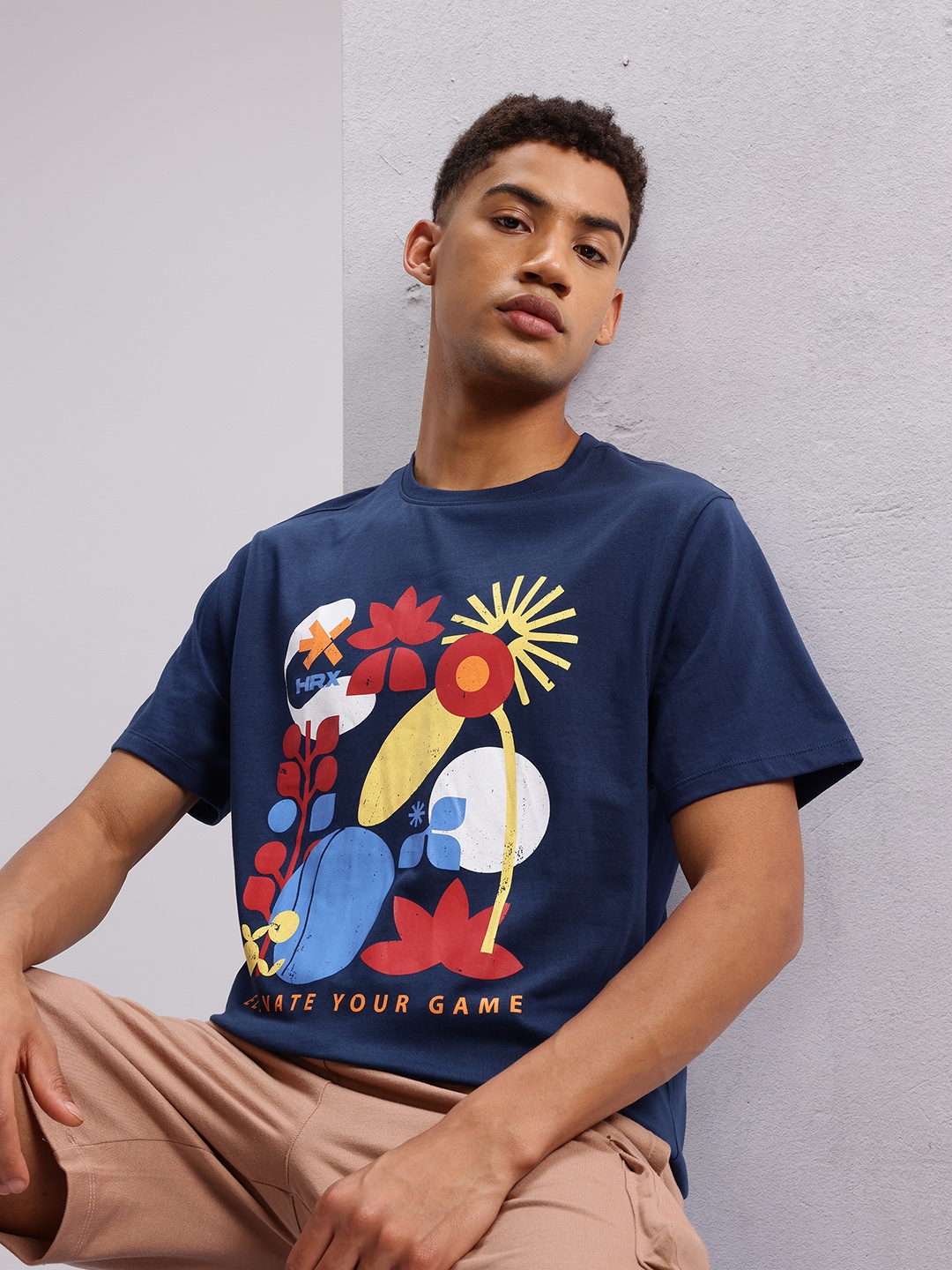 

HRX by Hrithik Roshan Conversational Printed Lifestyle T-shirt, Navy blue