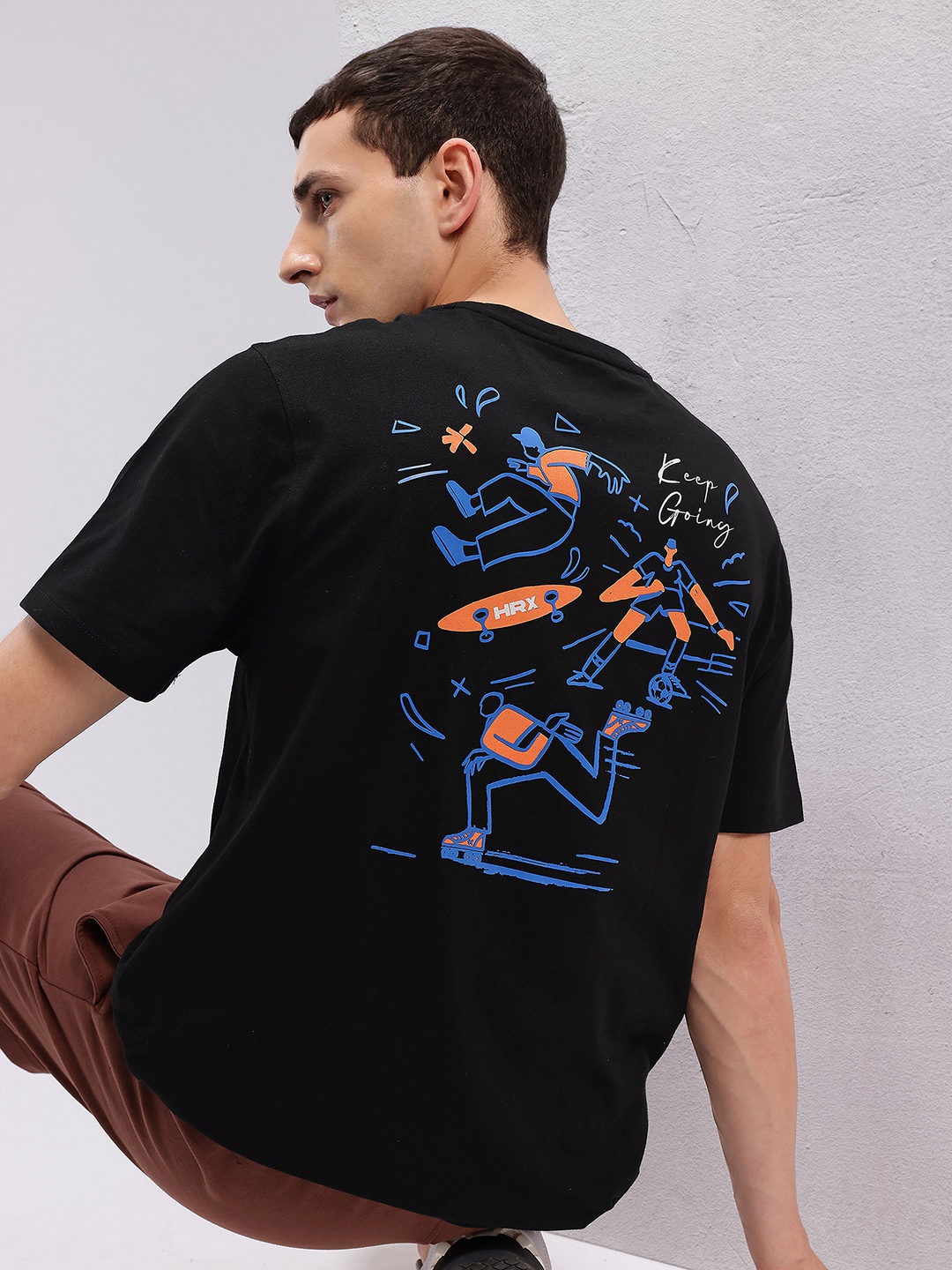 

HRX by Hrithik Roshan Printed Drop-Shoulder Sleeves T-shirt, Black