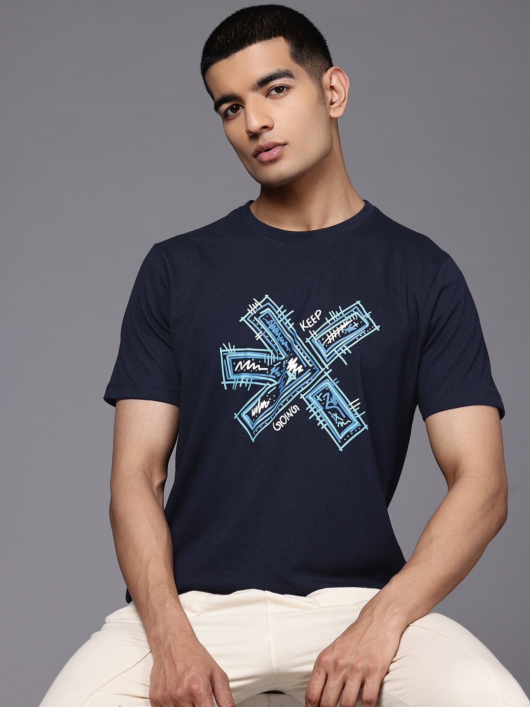 

HRX by Hrithik Roshan Men Brand Logo Printed Lifestyle T-shirt, Navy blue