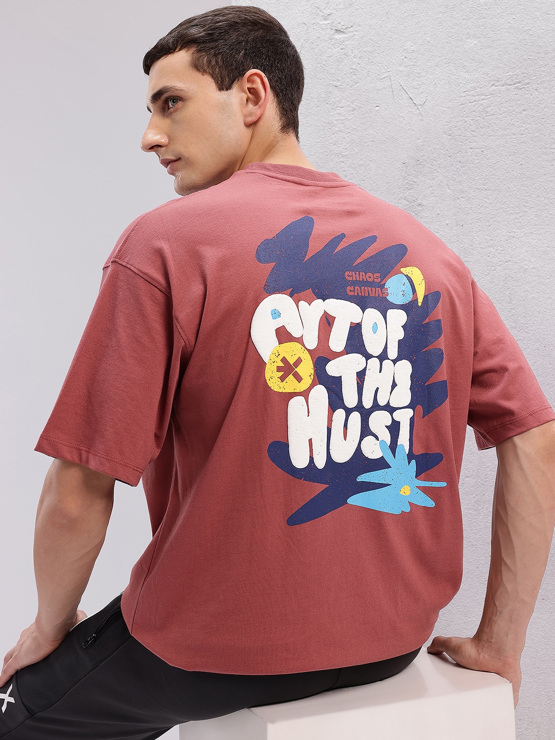 

HRX by Hrithik Roshan Typography Printed Drop-Shoulder Sleeves T-shirt, Maroon