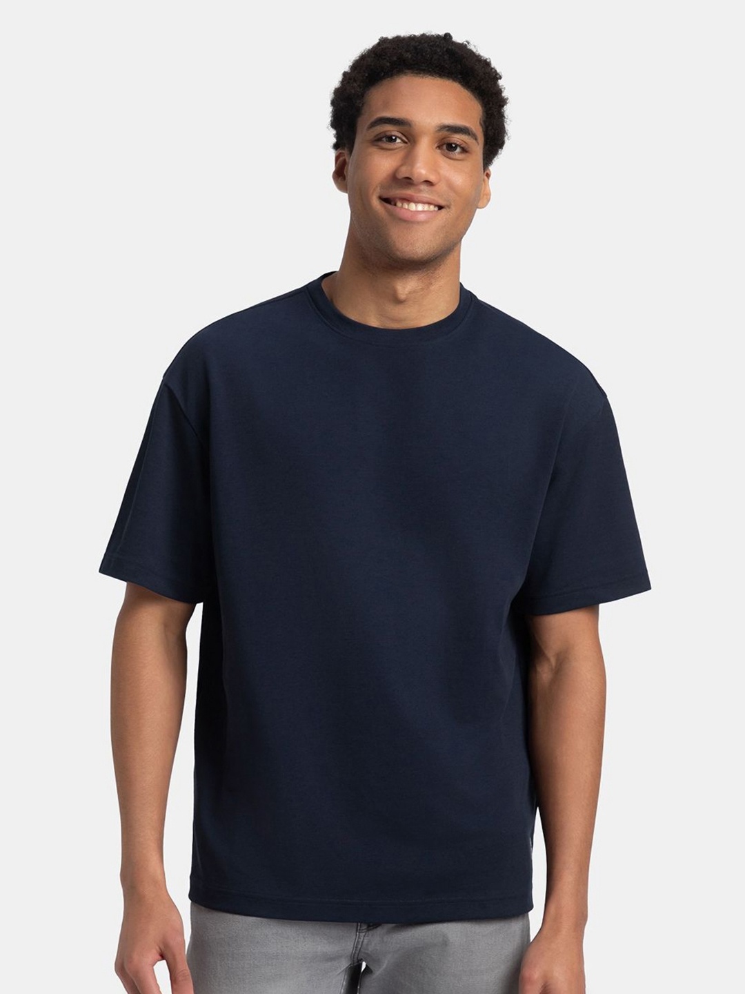 

Jockey Oversized Super Combed Cotton Blend Round Neck T-Shirt with StayFresh Treatment -UM23, Navy blue