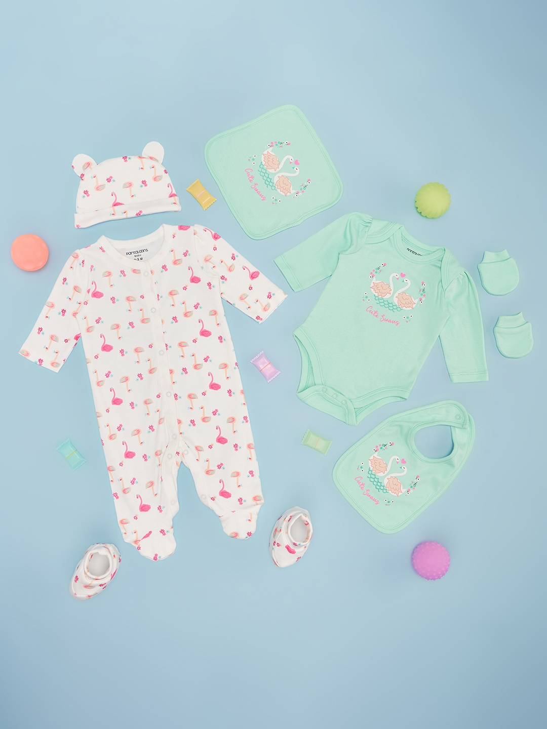 

Pantaloons Baby Infants 7 Piece Printed Pure Cotton Baby Apparel Gift Set, Green