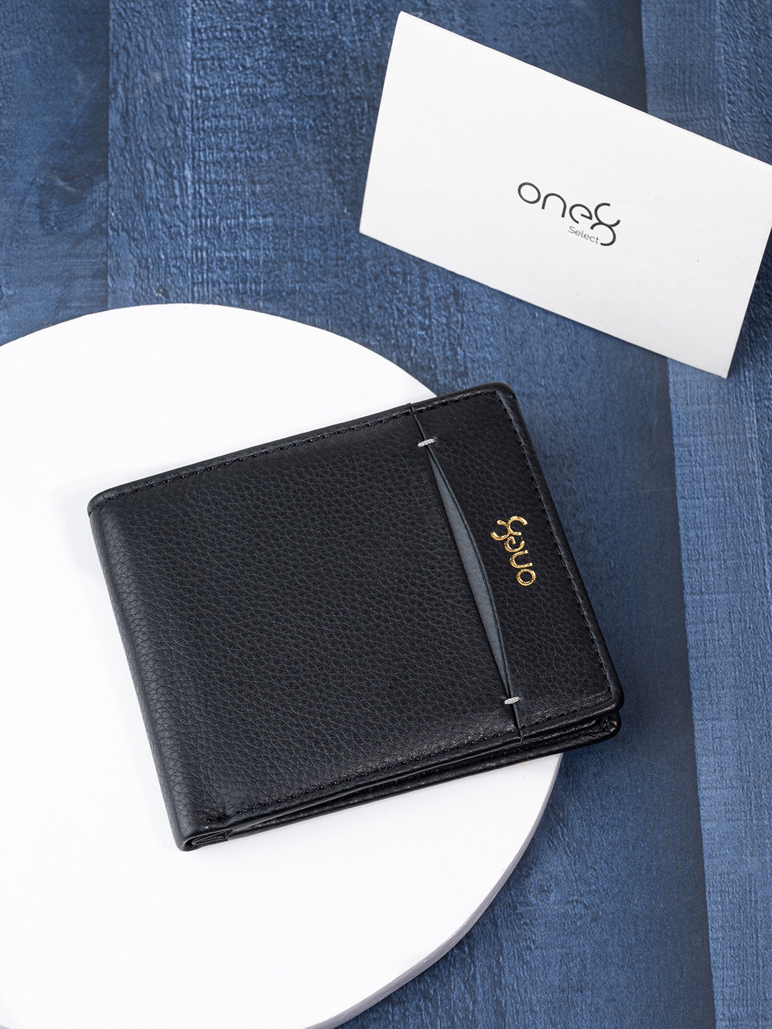 

One8 Men Leather Two Fold Wallet, Black