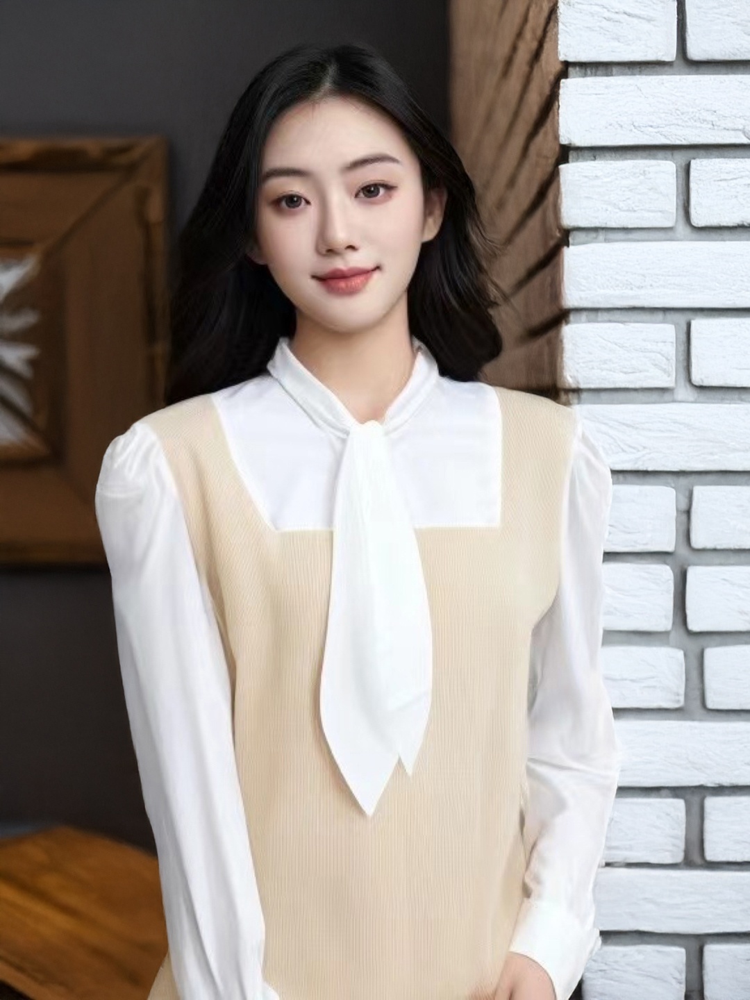 

StyleCast Tie-Up Neck Puff Sleeve Top, Cream