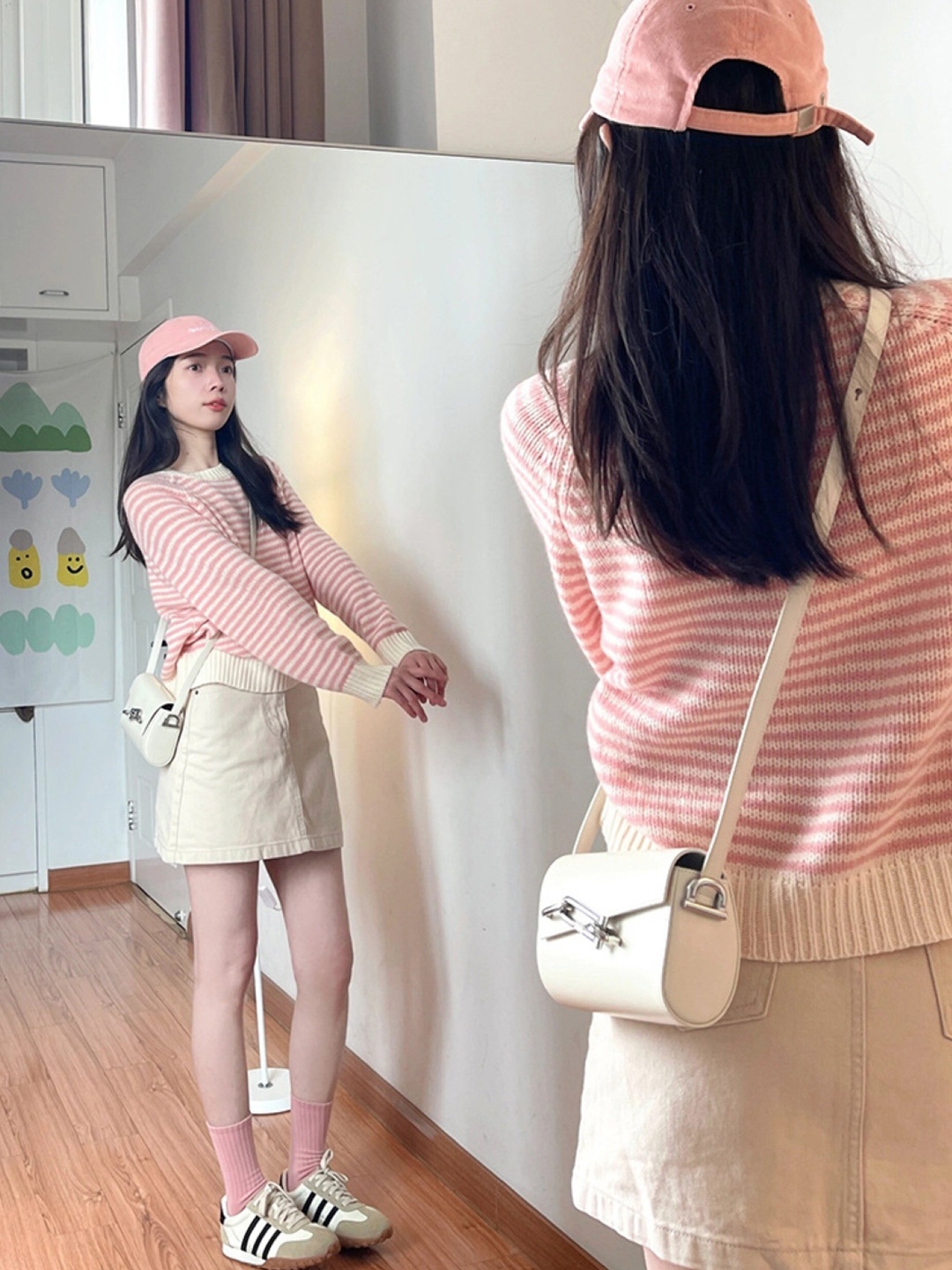 

StyleCast Women Striped Round Neck Long Sleeves Pullover Sweaters, Pink
