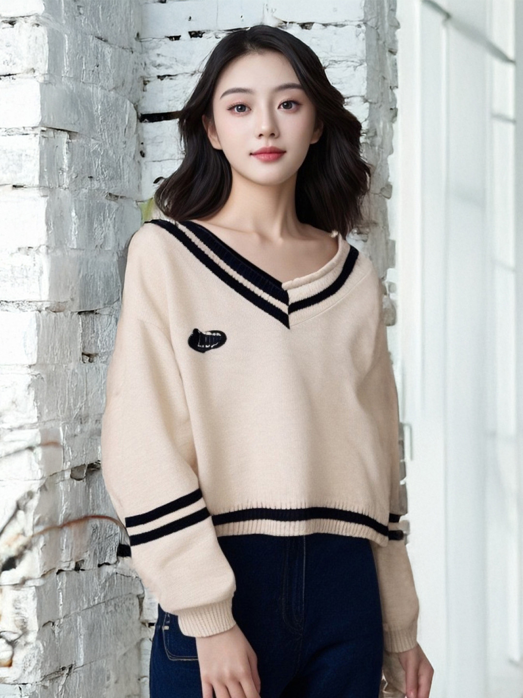 

StyleCast Women Printed Crop Pullover, Cream