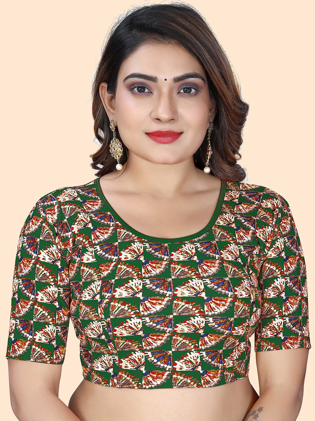 

SHREEJI DESIGNER Women Printed Stretchable Saree Blouse, Green