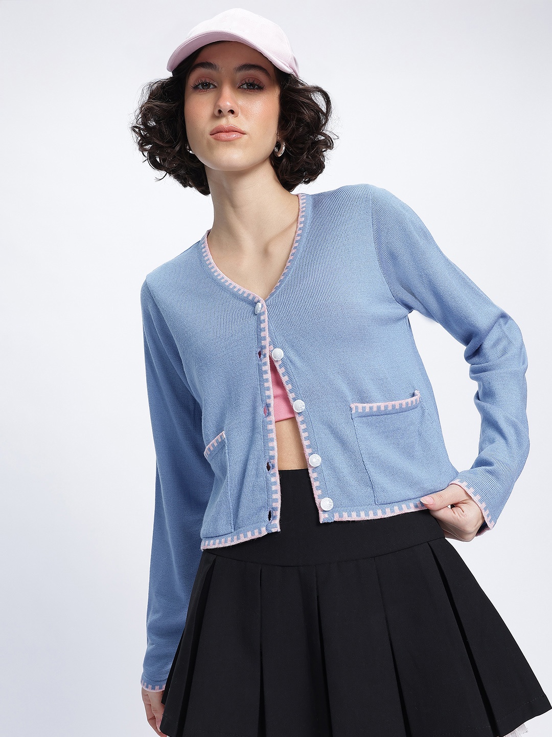 

glitchez Pockets Galore Button-Up Acrylic Cardigan, Blue