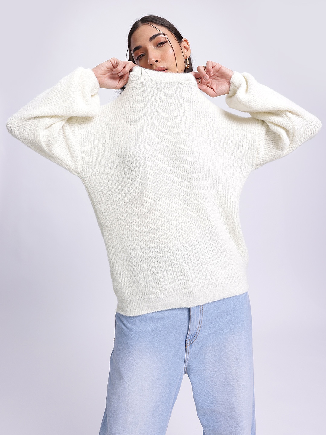 

glitchez Cloud Knits Ribbed Fuzzy Pullover, Off white