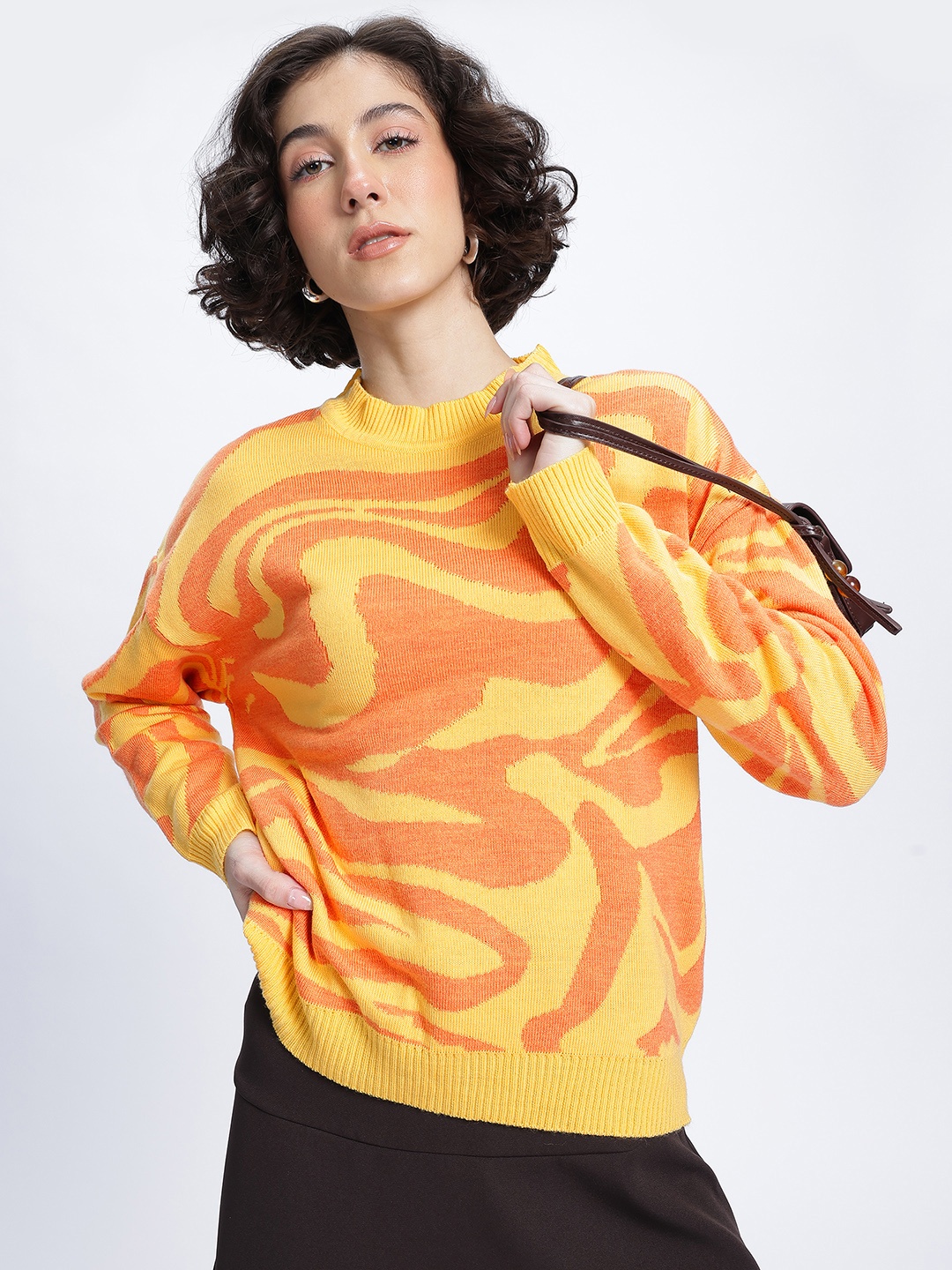 

glitchez Dream Drop Knit Abstract Design Pullover, Yellow