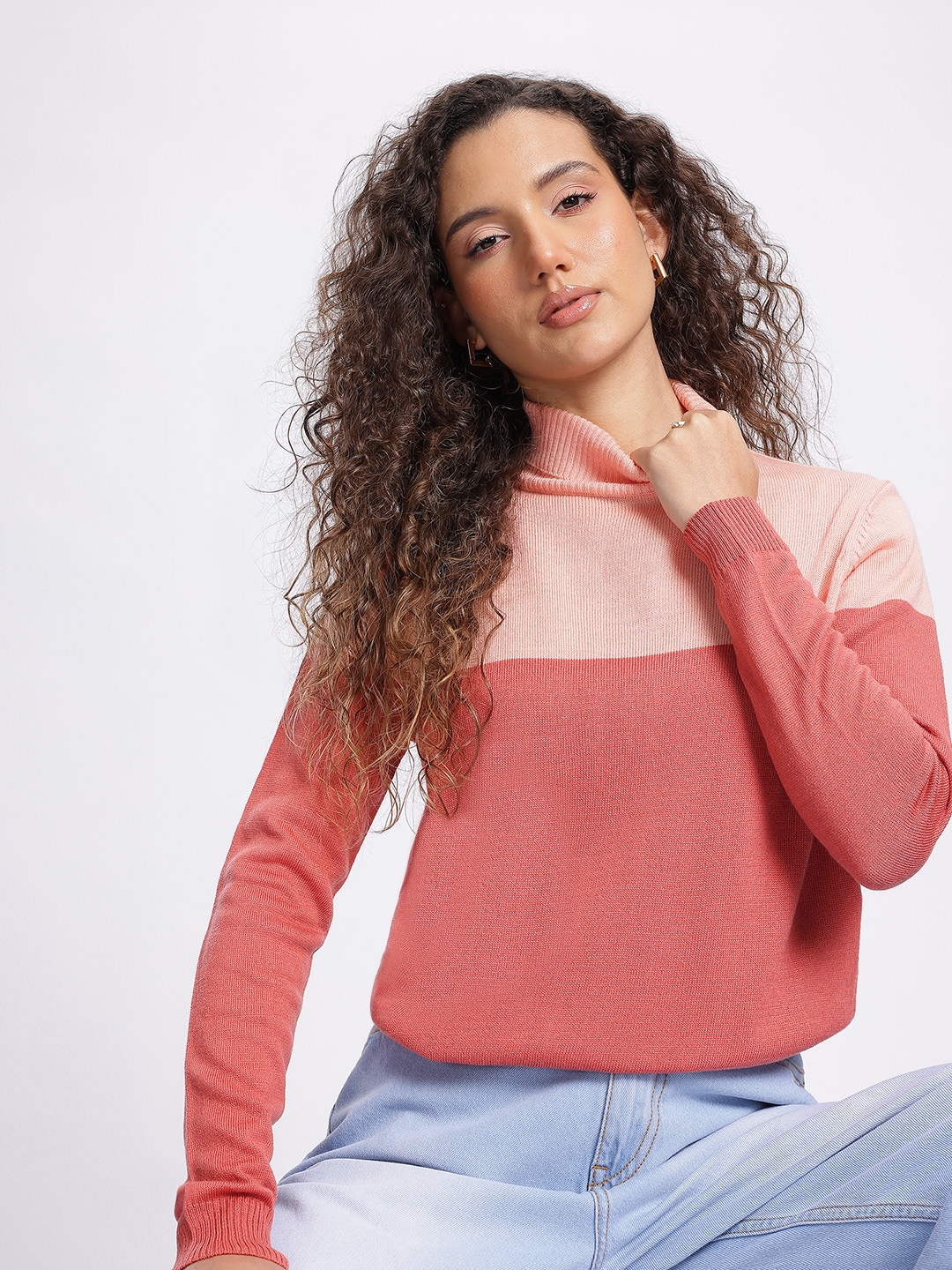 

glitchez Winter Muse Colourblocked Sweater, Peach