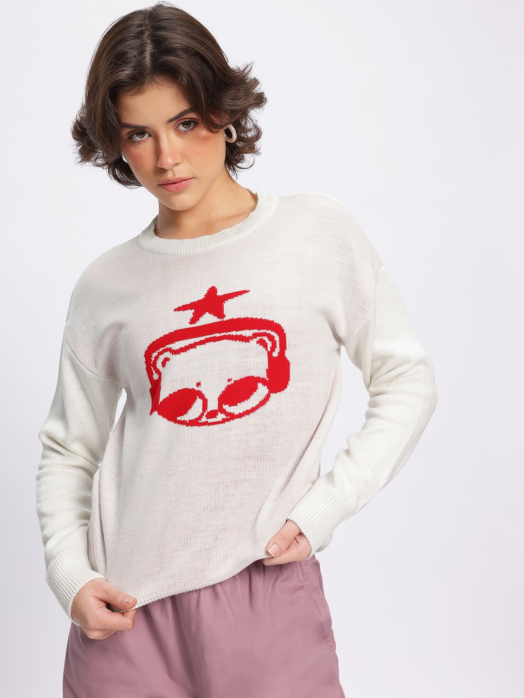

glitchez Cozy Comfort Drop-Shoulder Pullover, White