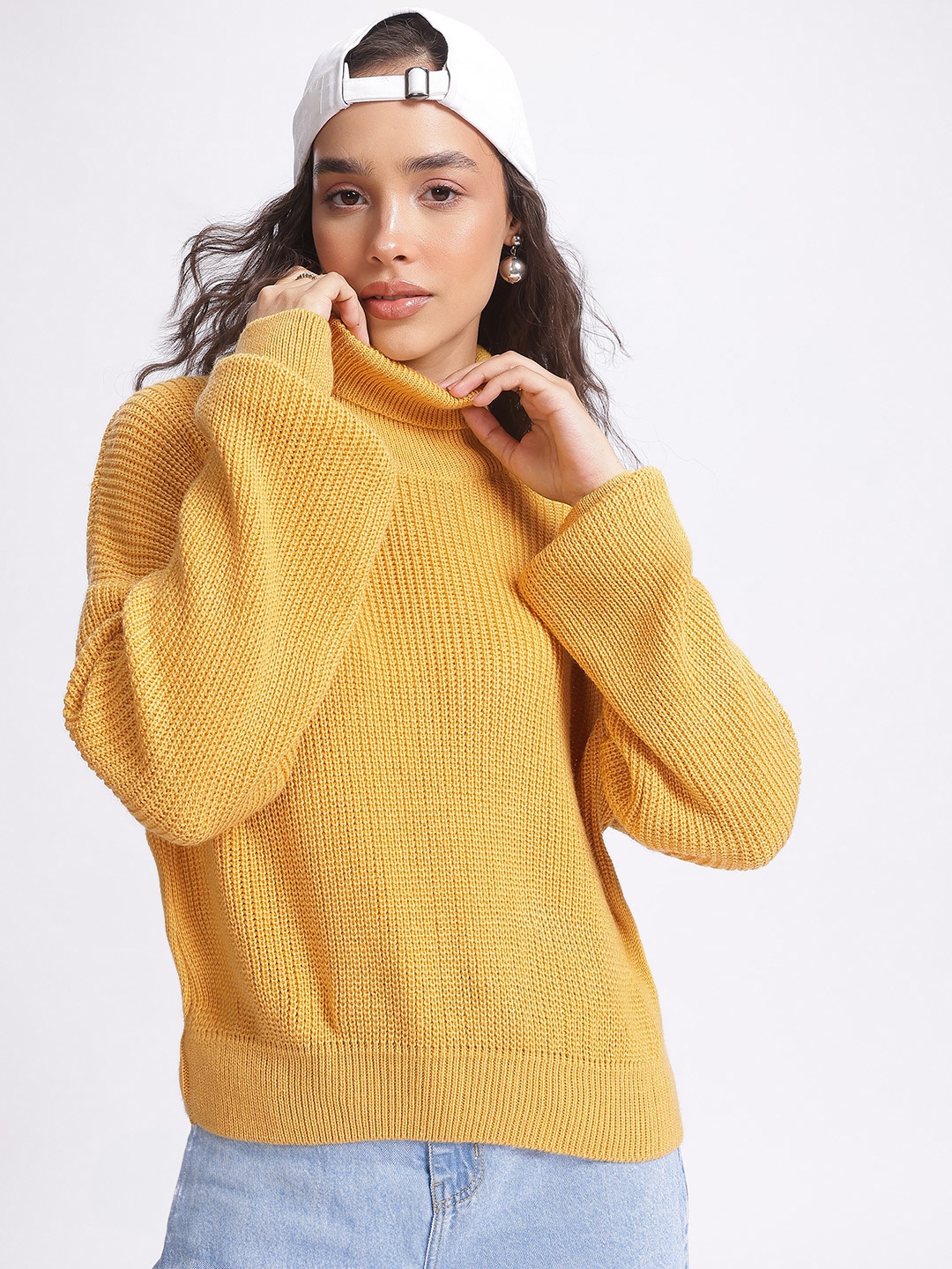 

glitchez Vintage Knit Ribbed Turtle Neck Pullover, Mustard