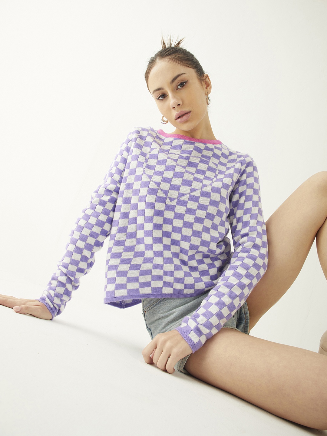 

glitchez Gridlock Checked Acrylic Pullover, Purple