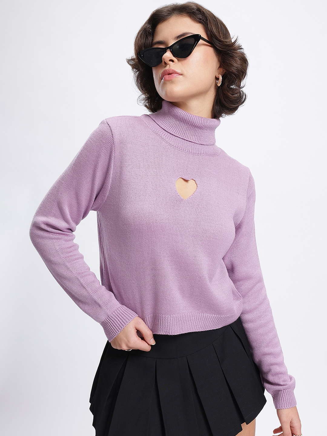 

glitchez Sweetheart Style Heart-Shaped Cut-Out Pullover, Purple