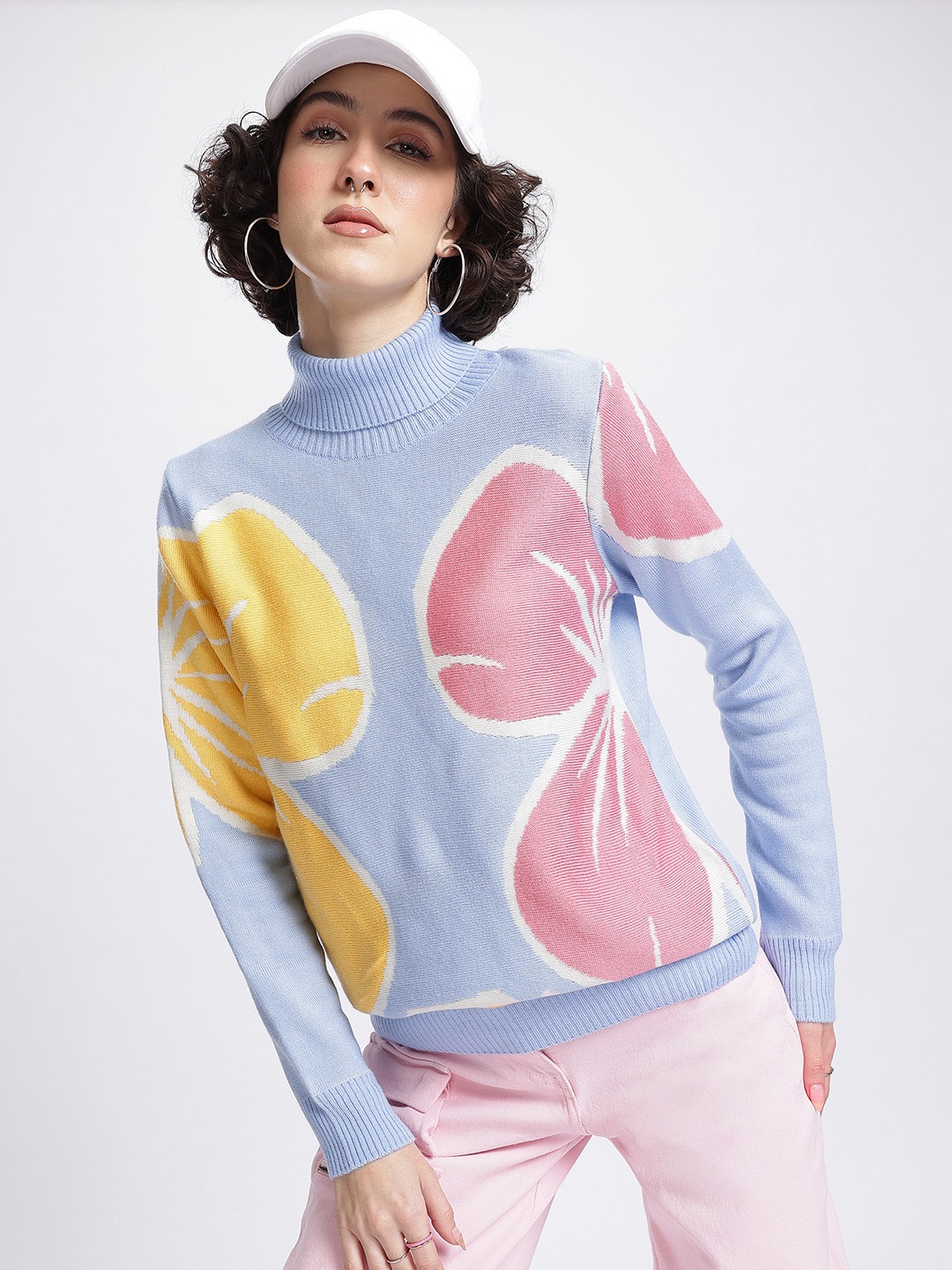 

glitchez Floral Wonder Turtleneck Pullover, Blue